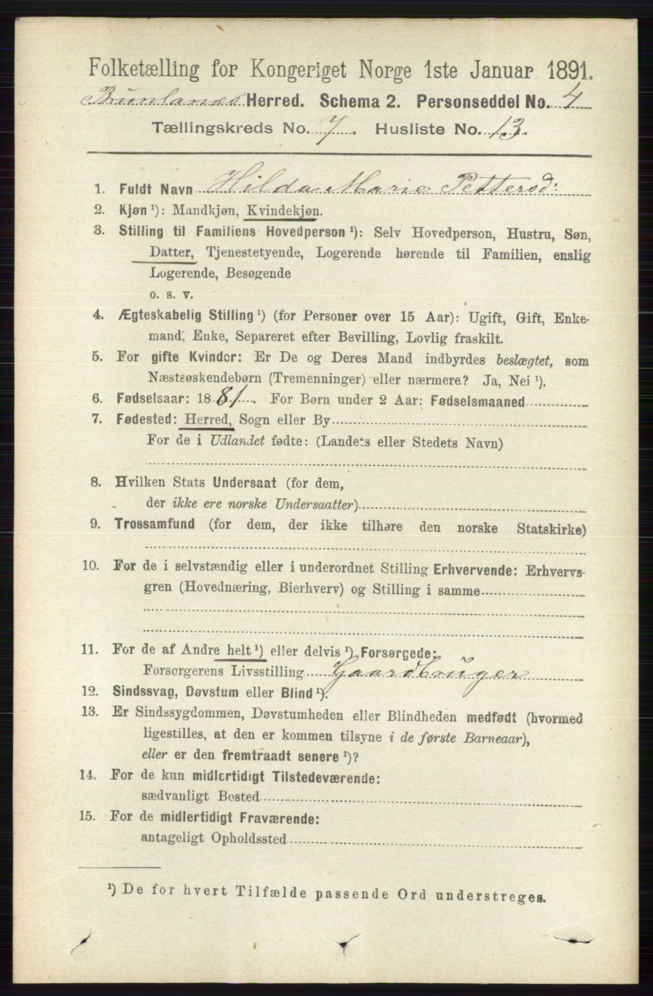 RA, 1891 census for 0726 Brunlanes, 1891, p. 3066