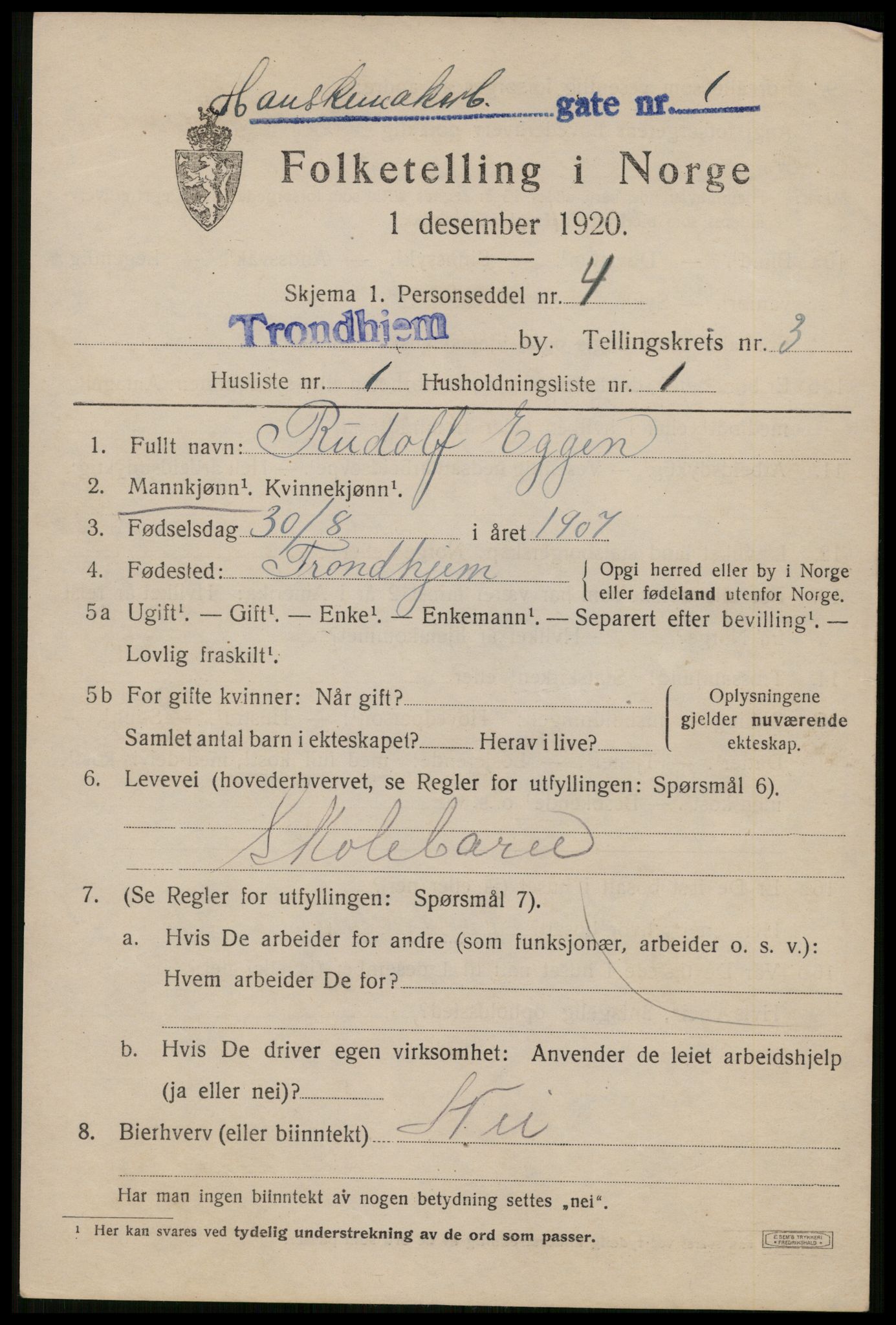 SAT, 1920 census for Trondheim, 1920, p. 35570