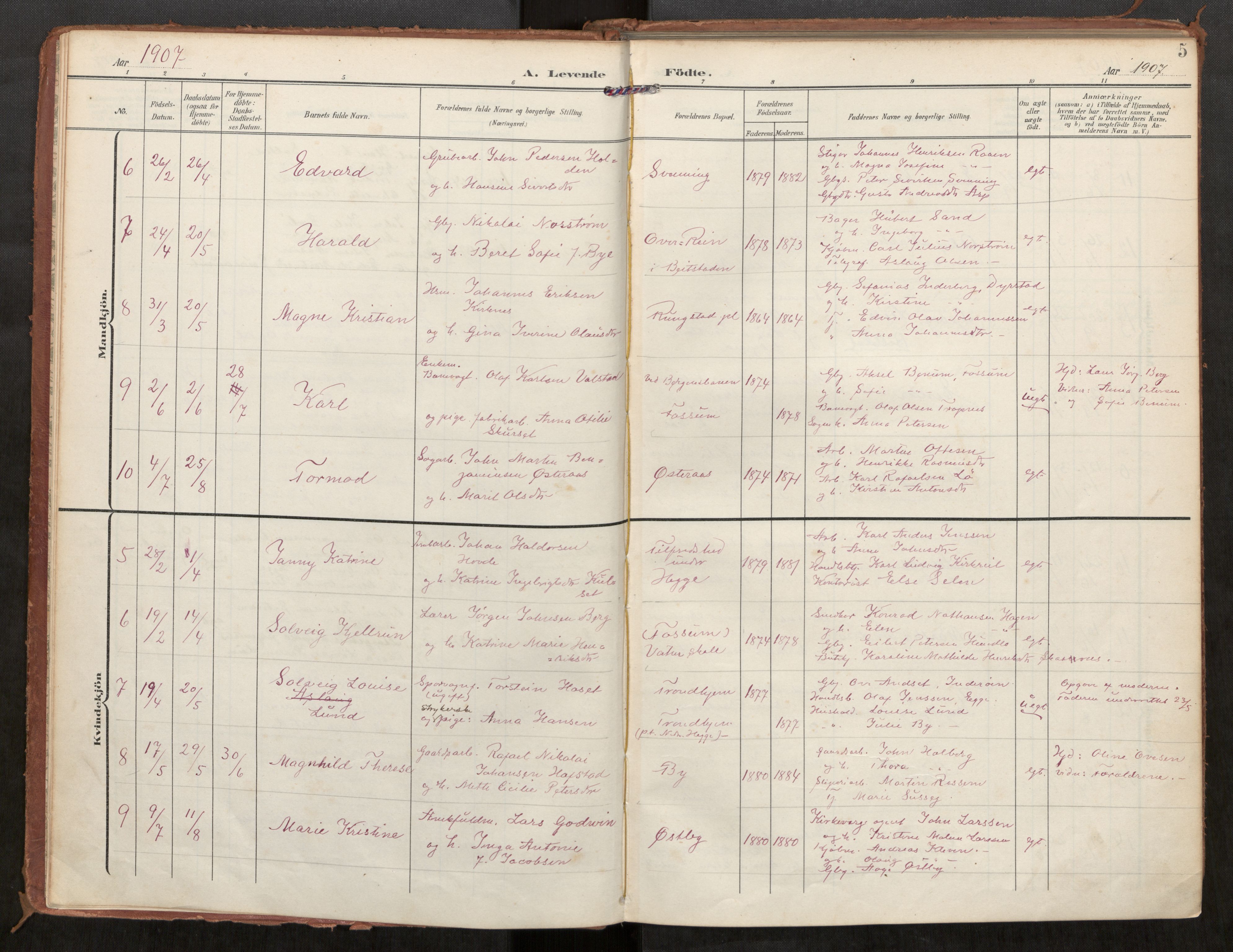 Steinkjer sokneprestkontor, SAT/A-1541/01/H/Ha/Haa/L0002: Parish register (official) no. 2, 1907-1917, p. 5