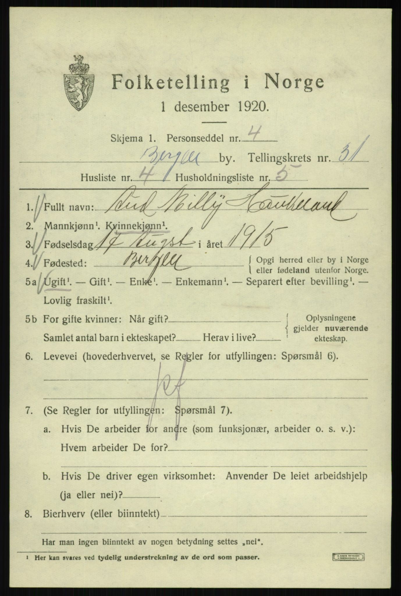 SAB, 1920 census for Bergen, 1920, p. 96282