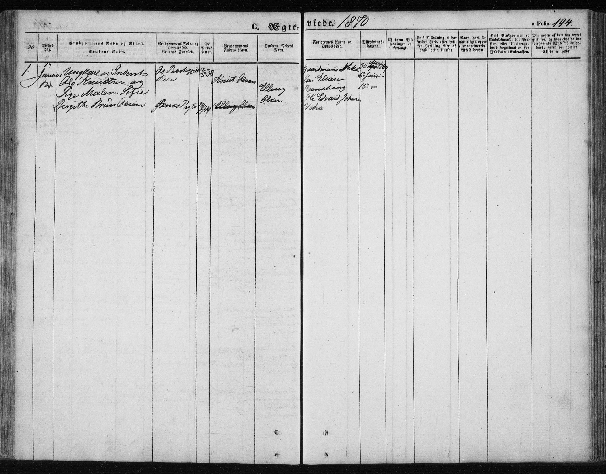 Ministerialprotokoller, klokkerbøker og fødselsregistre - Nordland, SAT/A-1459/891/L1300: Parish register (official) no. 891A05, 1856-1870, p. 194