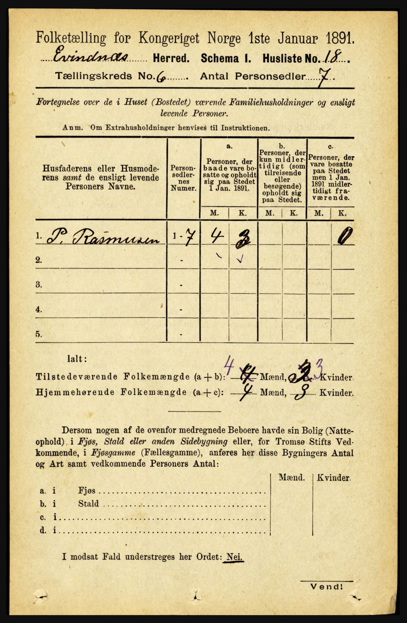 RA, 1891 census for 1853 Evenes, 1891, p. 1902