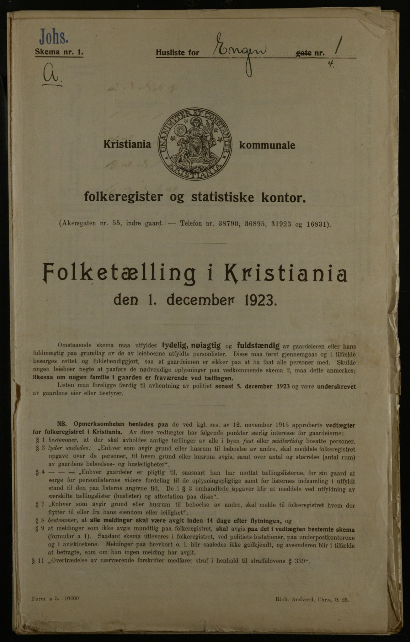 OBA, Municipal Census 1923 for Kristiania, 1923, p. 24246
