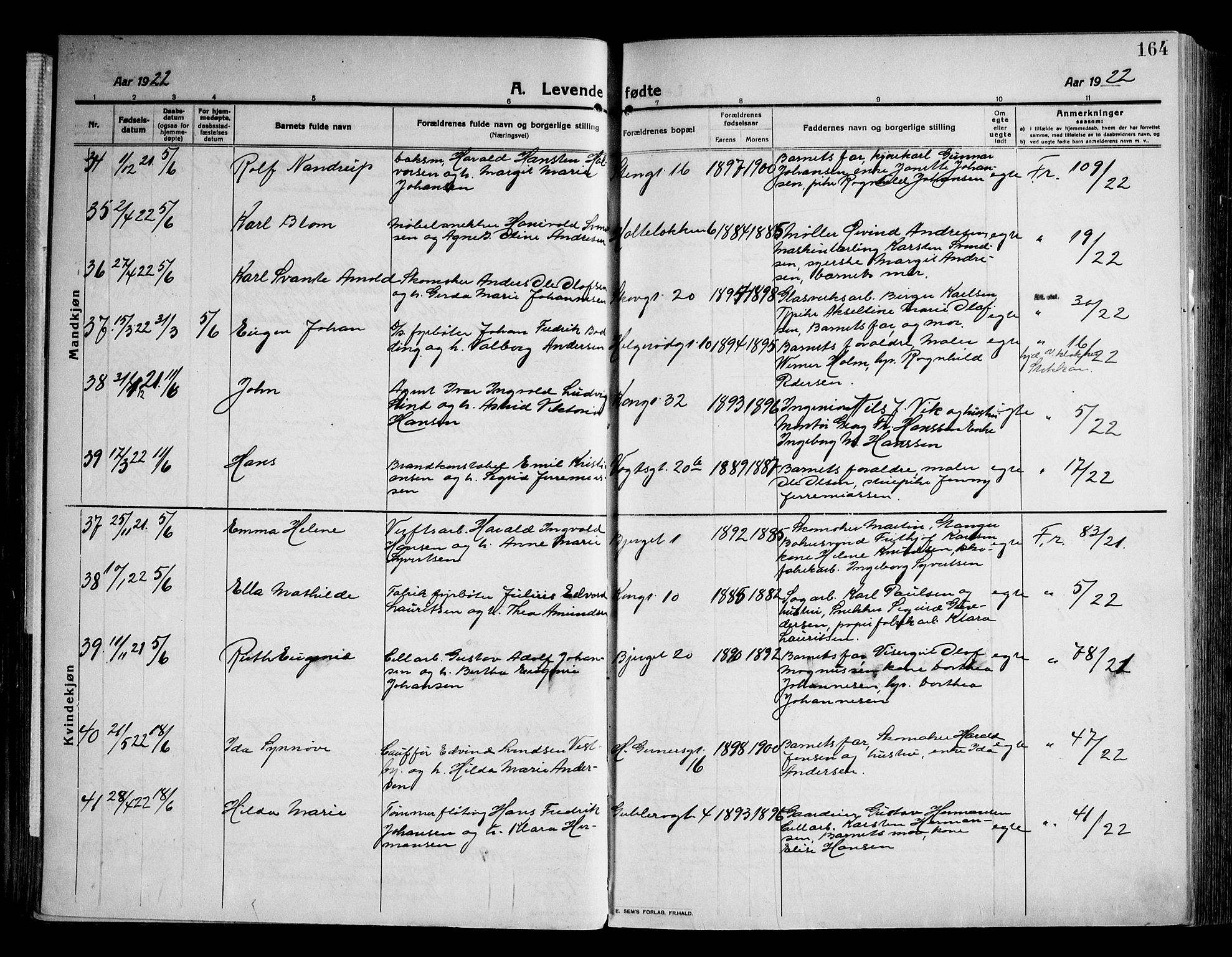 Moss prestekontor Kirkebøker, AV/SAO-A-2003/F/Fb/L0005: Parish register (official) no. II 5, 1913-1923, p. 164