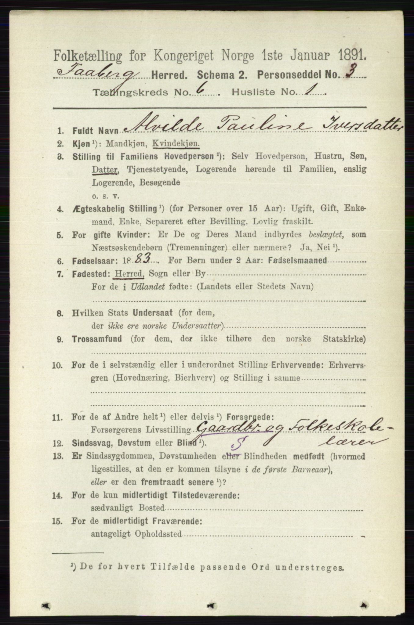 RA, 1891 census for 0524 Fåberg, 1891, p. 2221