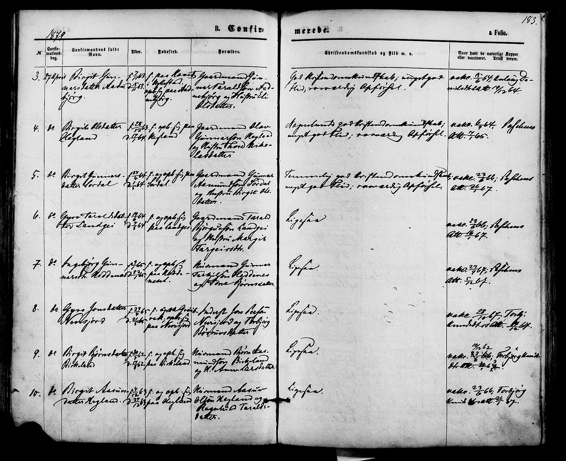 Bygland sokneprestkontor, AV/SAK-1111-0006/F/Fa/Fab/L0006: Parish register (official) no. A 6, 1873-1884, p. 183