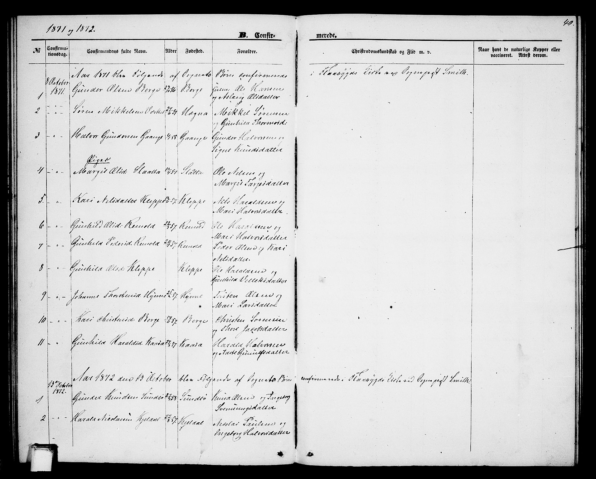 Lunde kirkebøker, SAKO/A-282/G/Gb/L0001: Parish register (copy) no. II 1, 1866-1887, p. 40