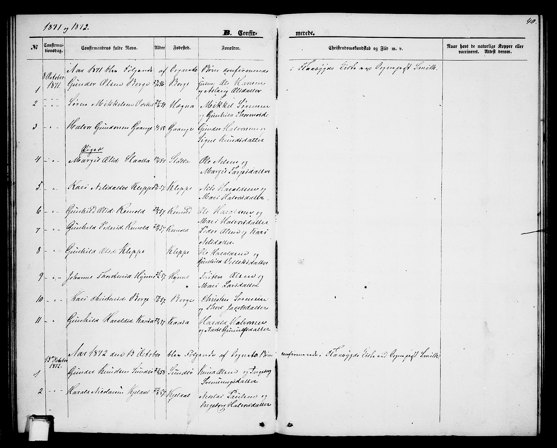 Lunde kirkebøker, AV/SAKO-A-282/G/Gb/L0001: Parish register (copy) no. II 1, 1866-1887, p. 40