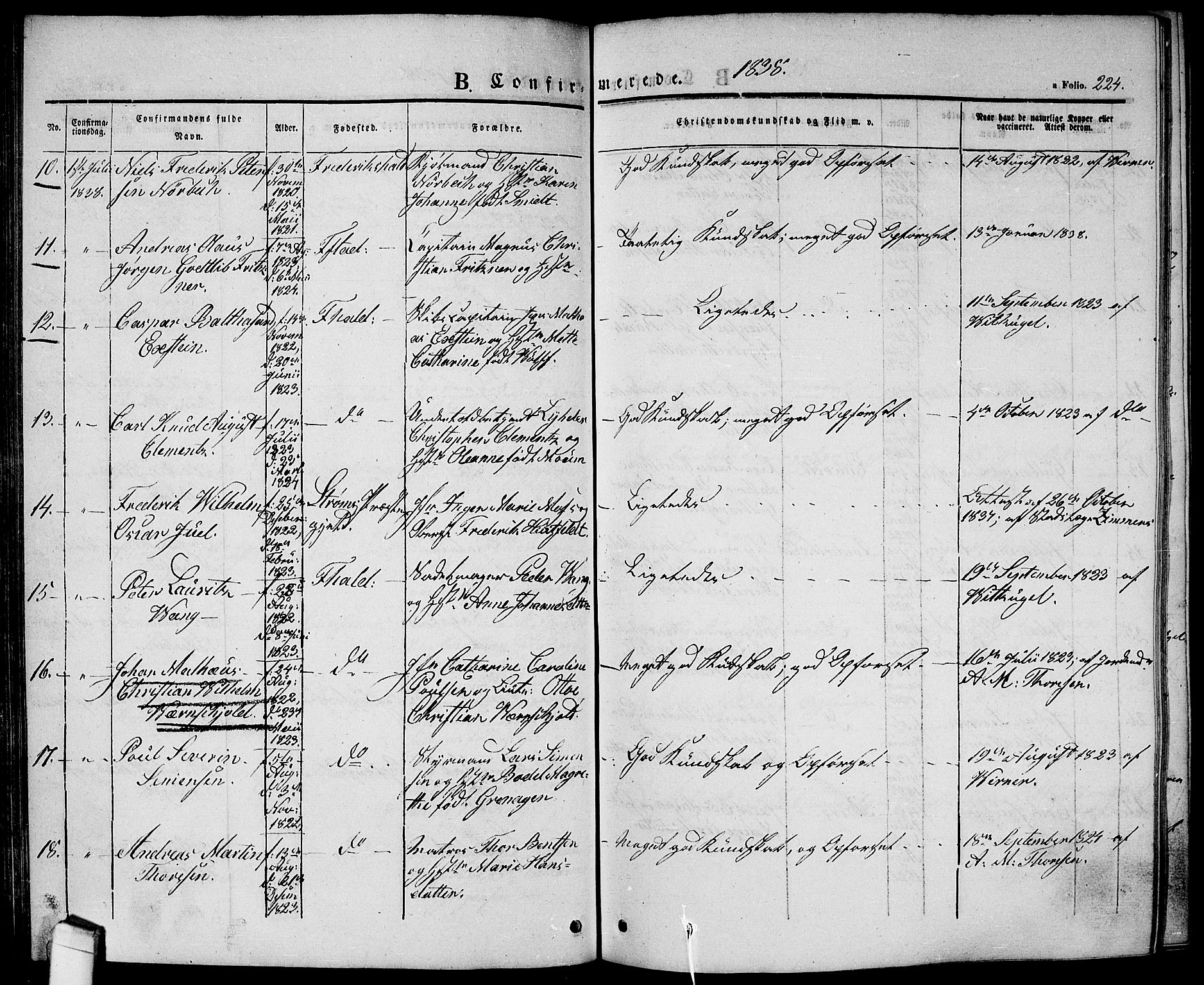 Halden prestekontor Kirkebøker, AV/SAO-A-10909/G/Ga/L0003: Parish register (copy) no. 3, 1834-1844, p. 224