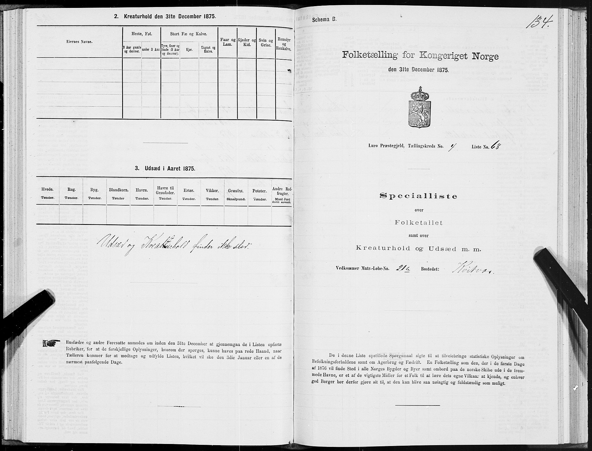 SAT, 1875 census for 1834P Lurøy, 1875, p. 3134