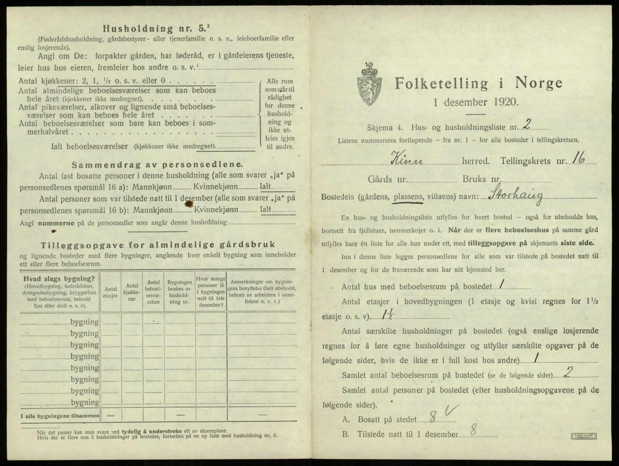 SAB, 1920 census for Kinn, 1920, p. 691