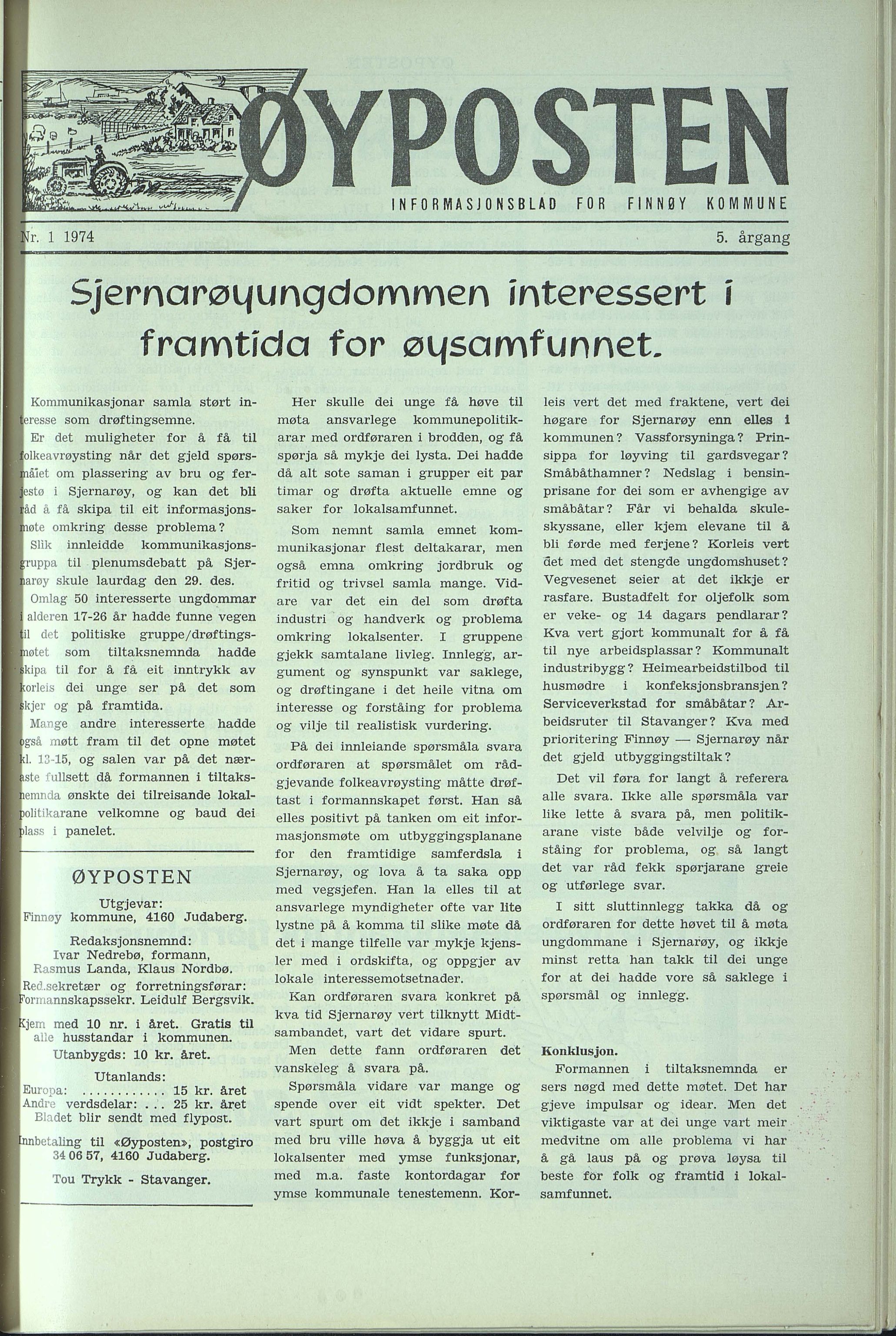 , Finnøy kommune, Øyposten, 1974, 1974