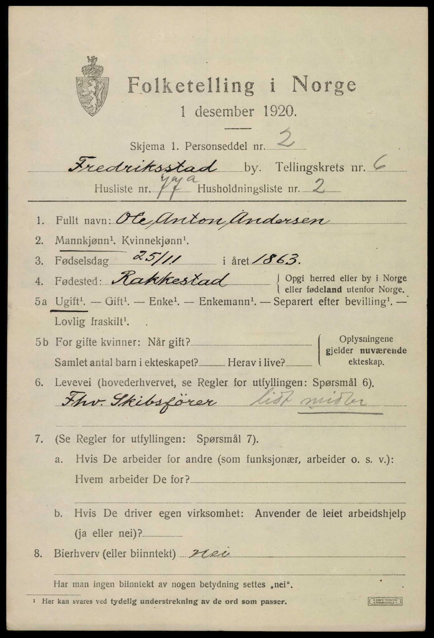 SAO, 1920 census for Fredrikstad, 1920, p. 21449