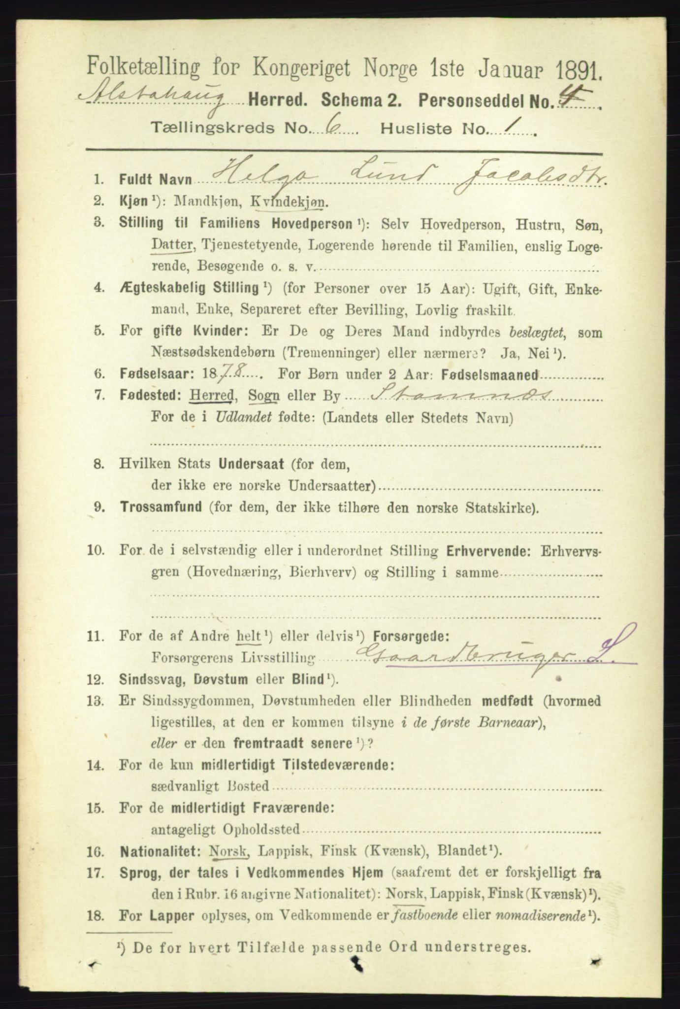 RA, 1891 census for 1820 Alstahaug, 1891, p. 2101