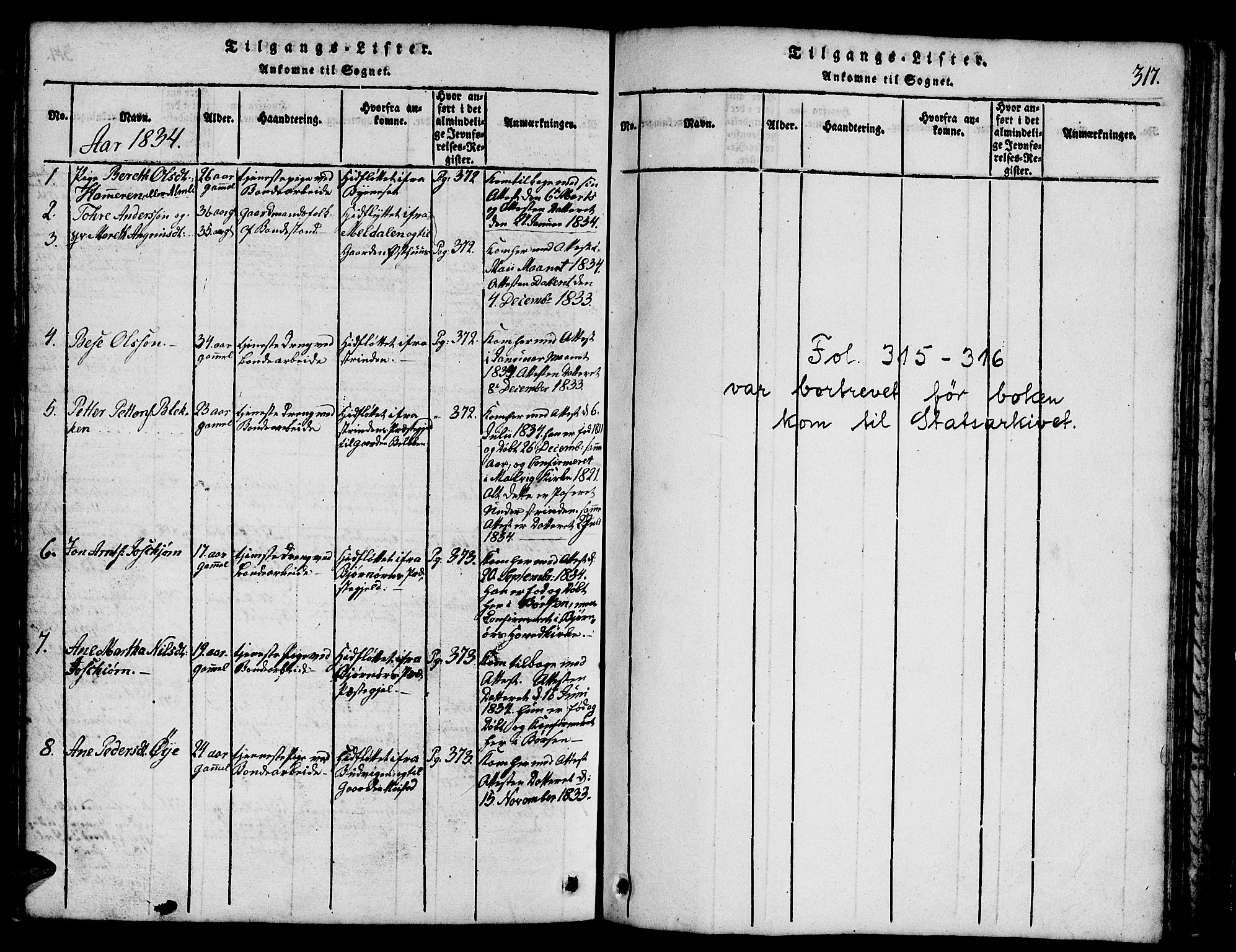 Ministerialprotokoller, klokkerbøker og fødselsregistre - Sør-Trøndelag, SAT/A-1456/665/L0776: Parish register (copy) no. 665C01, 1817-1837, p. 317