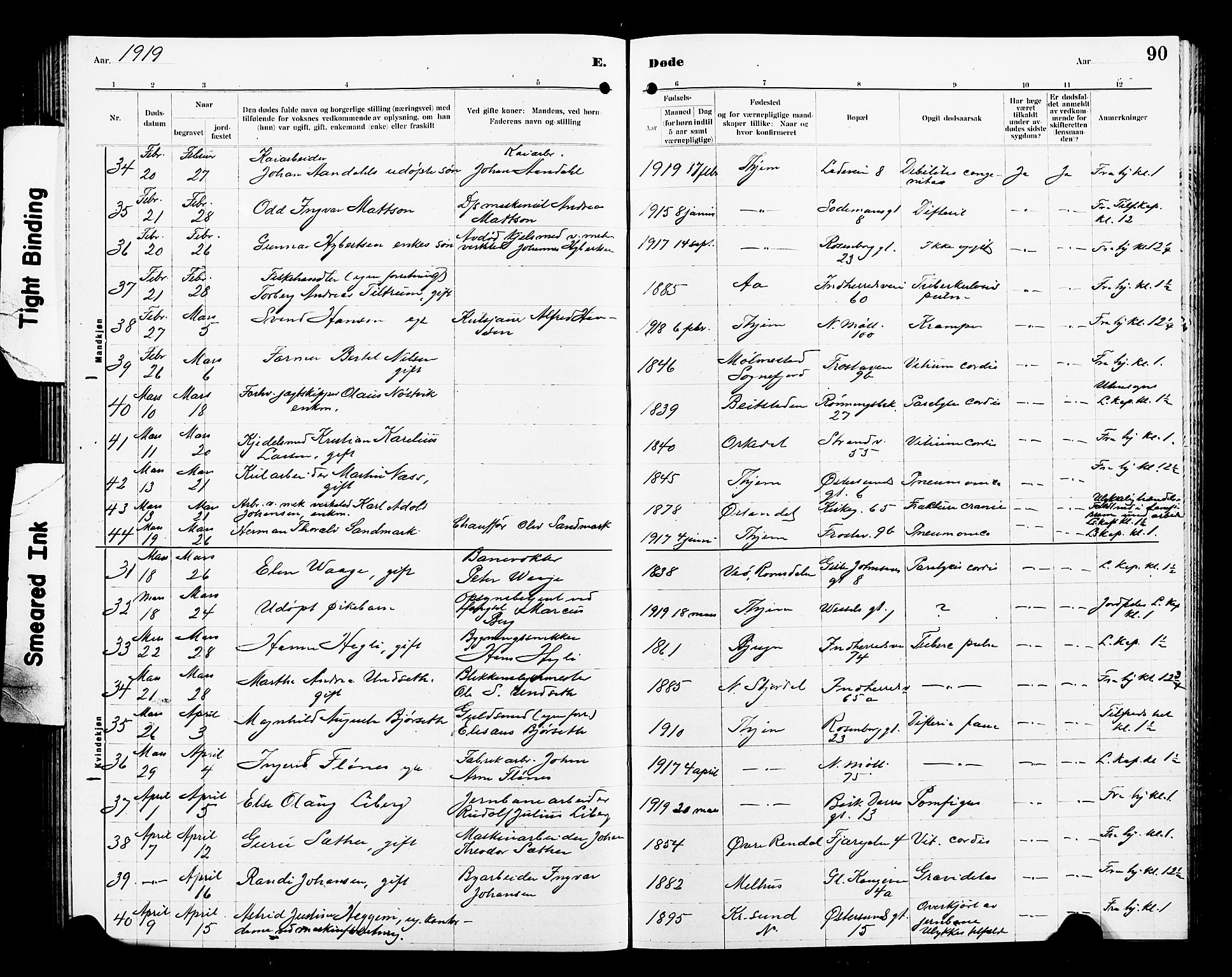 Ministerialprotokoller, klokkerbøker og fødselsregistre - Sør-Trøndelag, AV/SAT-A-1456/605/L0257: Parish register (copy) no. 605C04, 1916-1922, p. 90