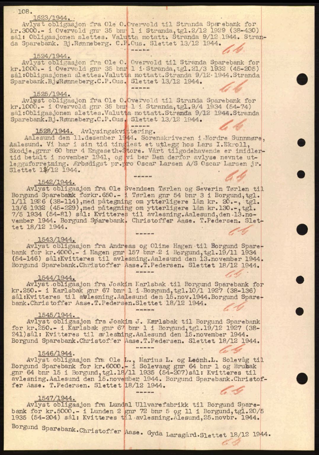 Nordre Sunnmøre sorenskriveri, SAT/A-0006/1/2/2C/2Ca: Mortgage book no. B1-6, 1938-1942, Diary no: : 1523/1944
