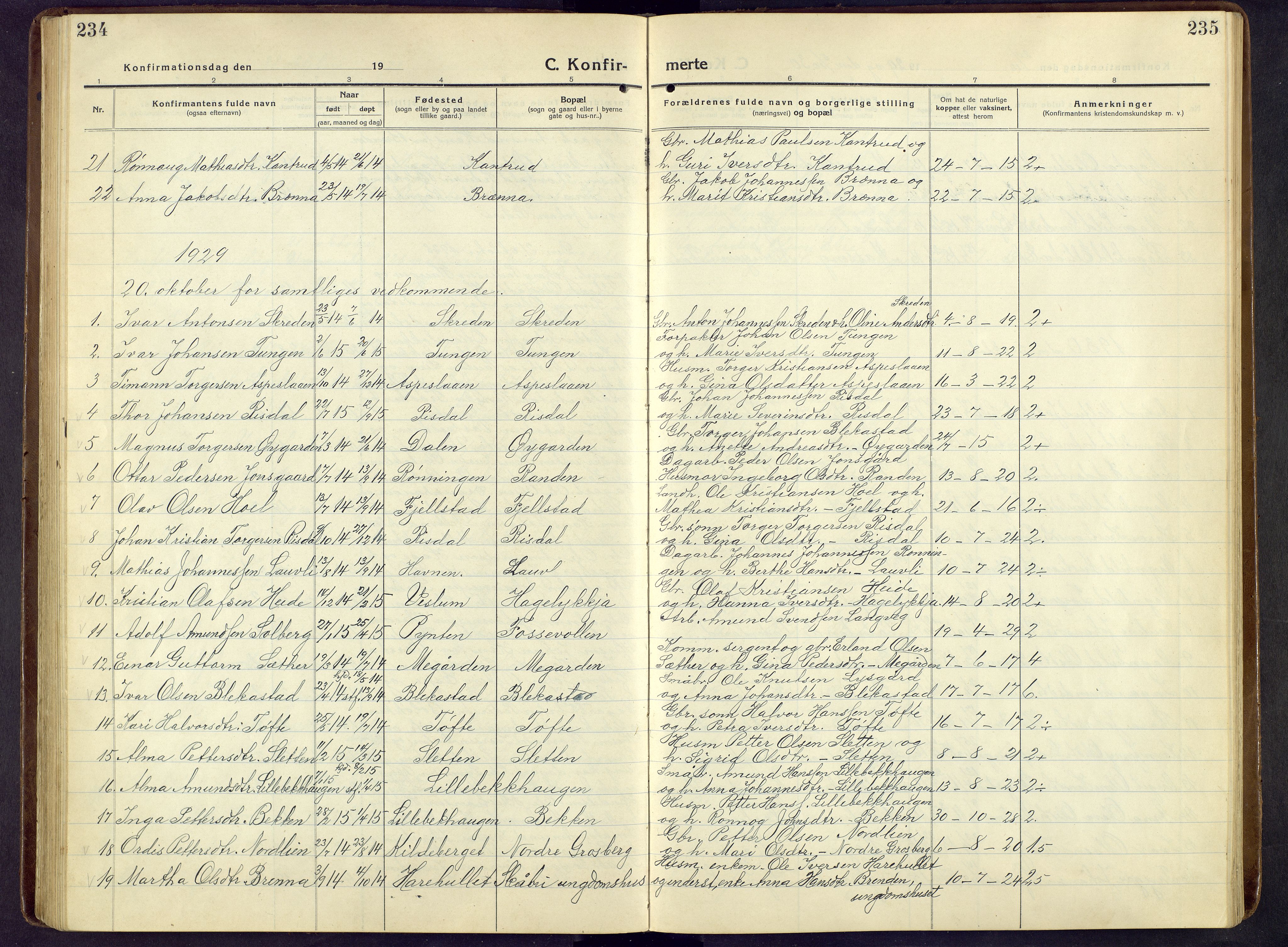 Nord-Fron prestekontor, SAH/PREST-080/H/Ha/Hab/L0009: Parish register (copy) no. 9, 1915-1958, p. 234-235