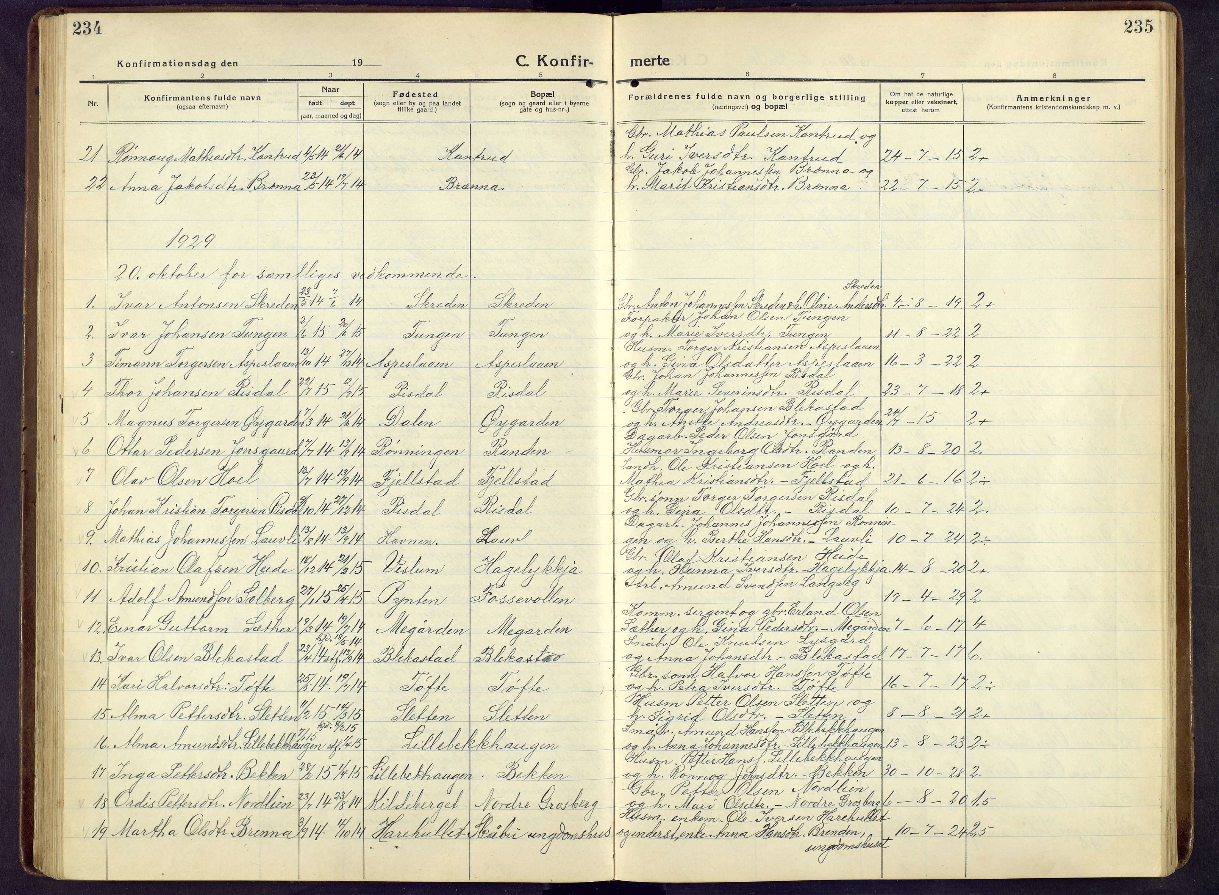 Nord-Fron prestekontor, AV/SAH-PREST-080/H/Ha/Hab/L0009: Parish register (copy) no. 9, 1915-1958, p. 234-235