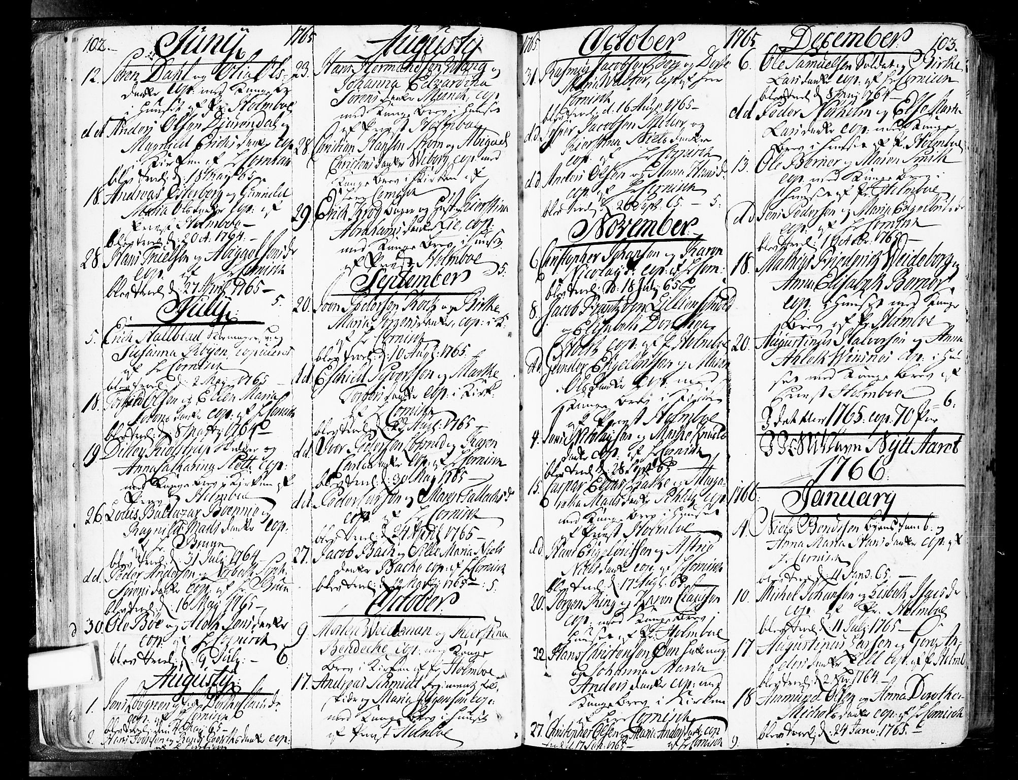 Oslo domkirke Kirkebøker, SAO/A-10752/F/Fa/L0004: Parish register (official) no. 4, 1743-1786, p. 102-103