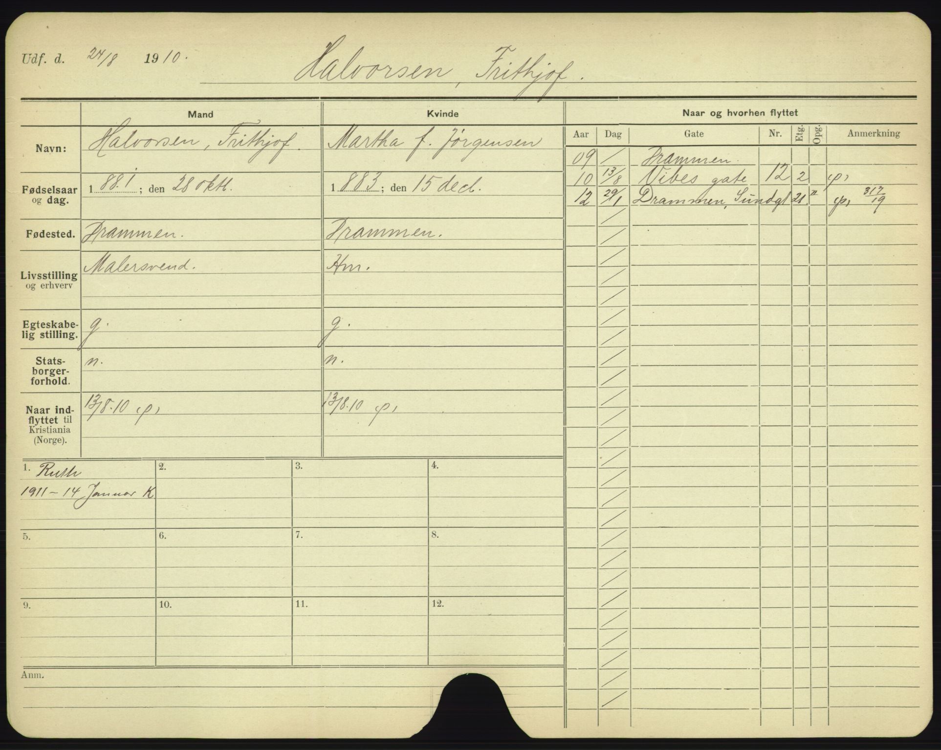 Oslo folkeregister, Registerkort, AV/SAO-A-11715/F/Fa/Fac/L0003: Menn, 1906-1914, p. 1097a