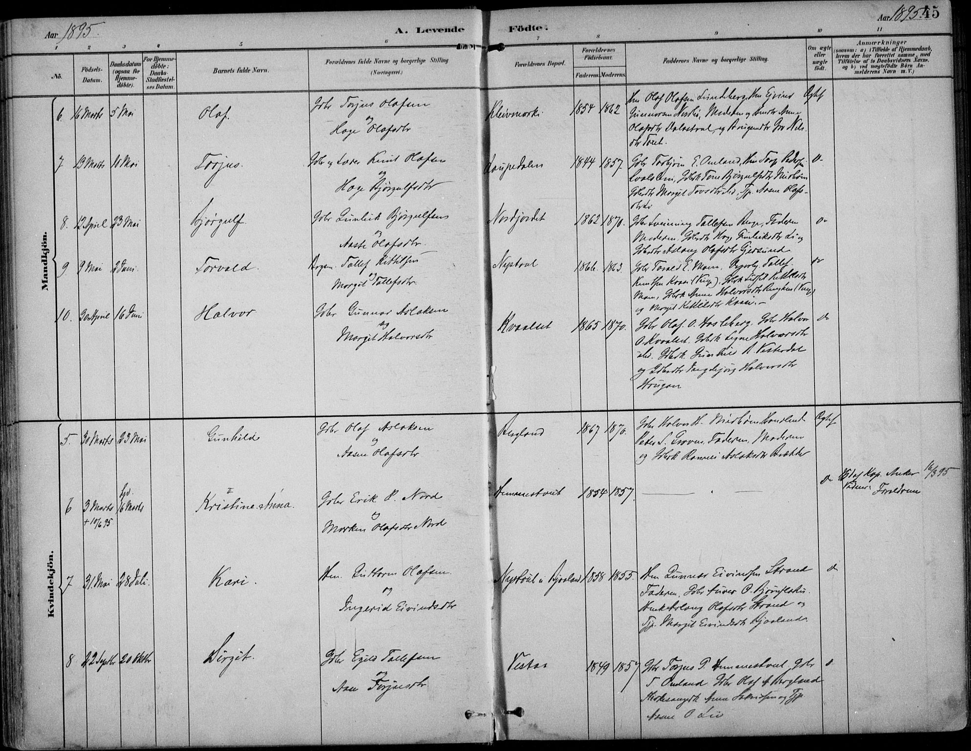 Kviteseid kirkebøker, SAKO/A-276/F/Fb/L0002: Parish register (official) no. II 2, 1882-1916, p. 45