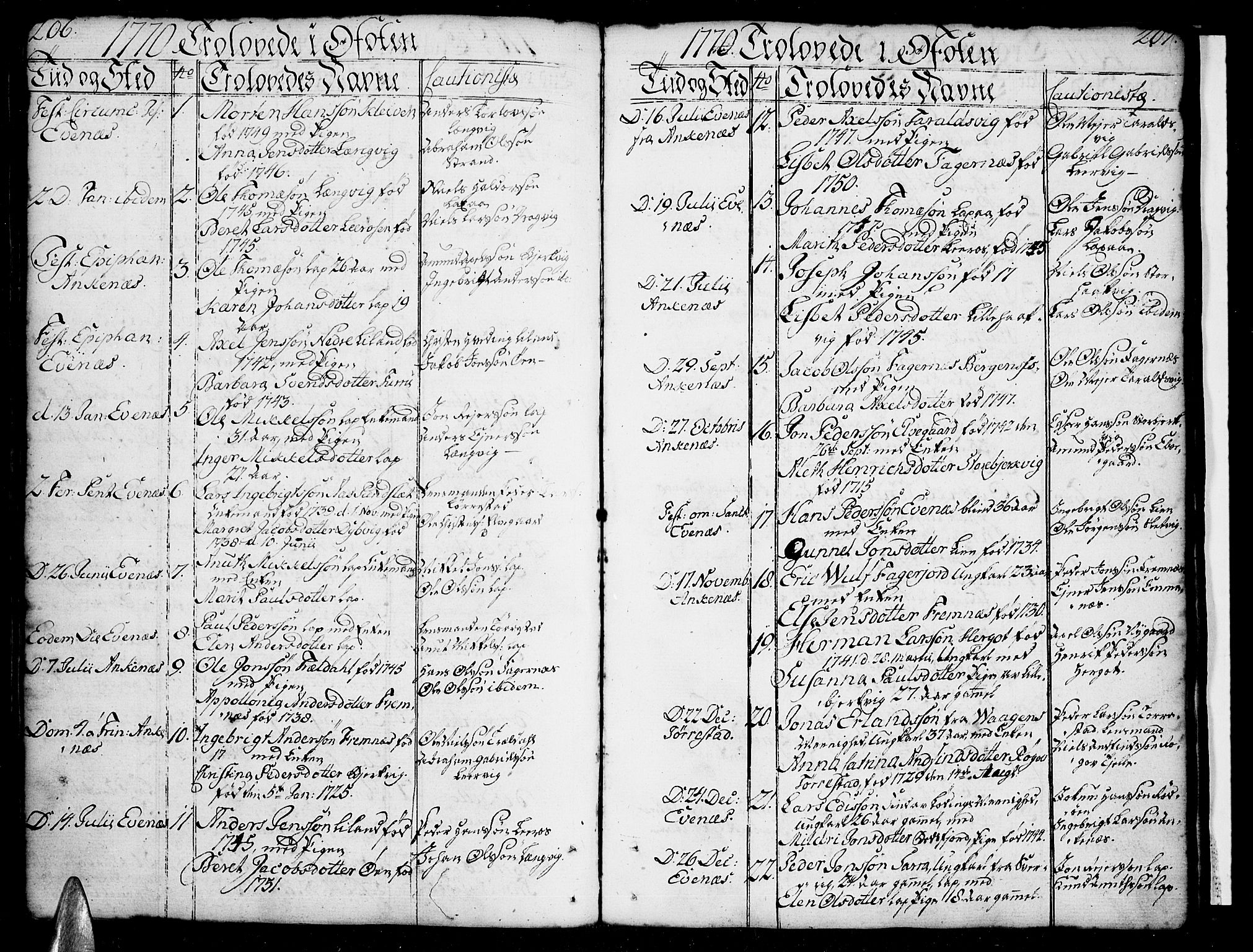 Ministerialprotokoller, klokkerbøker og fødselsregistre - Nordland, SAT/A-1459/863/L0892: Parish register (official) no. 863A04, 1765-1794, p. 206-207