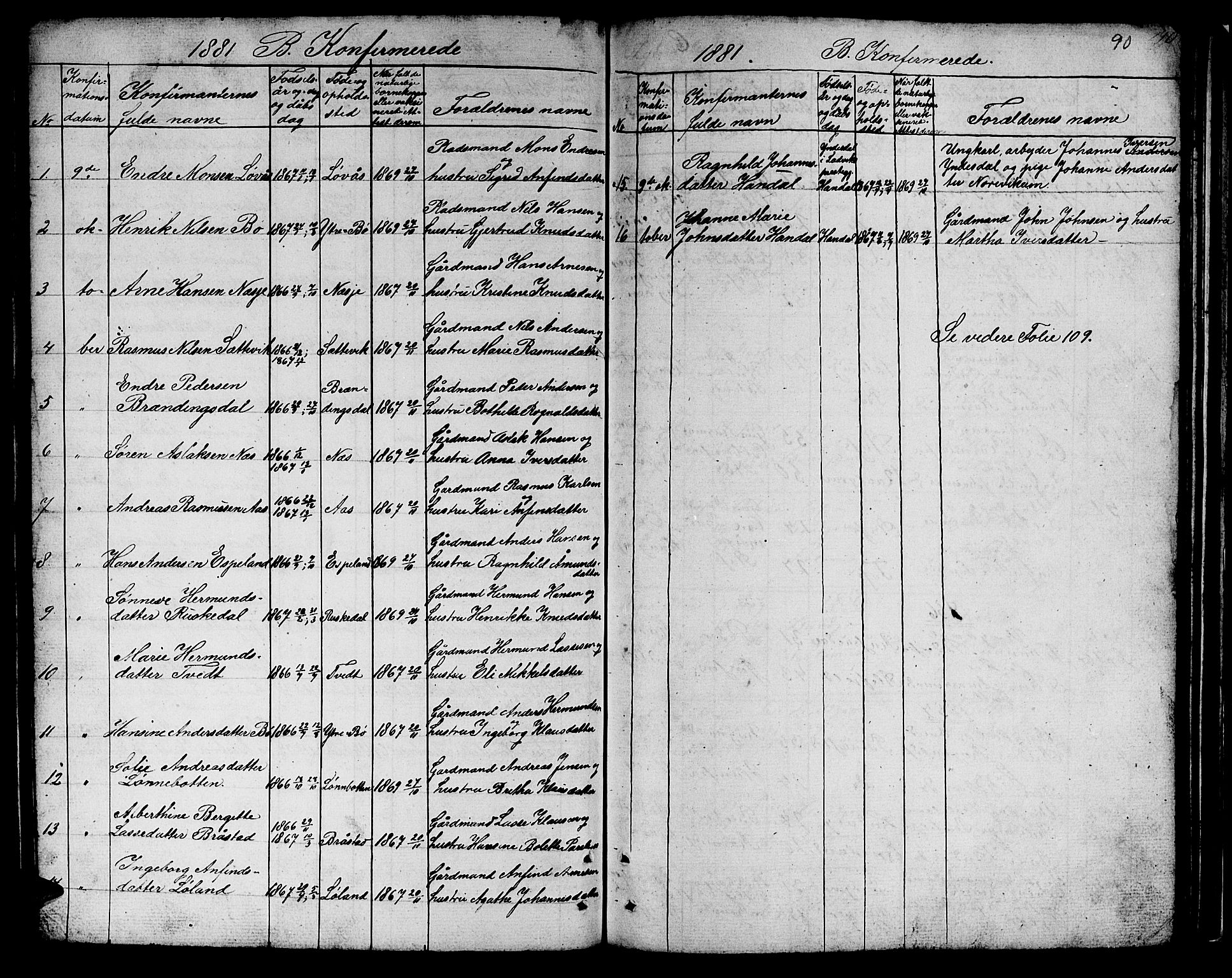 Hyllestad sokneprestembete, SAB/A-80401: Parish register (copy) no. B 1, 1854-1889, p. 90