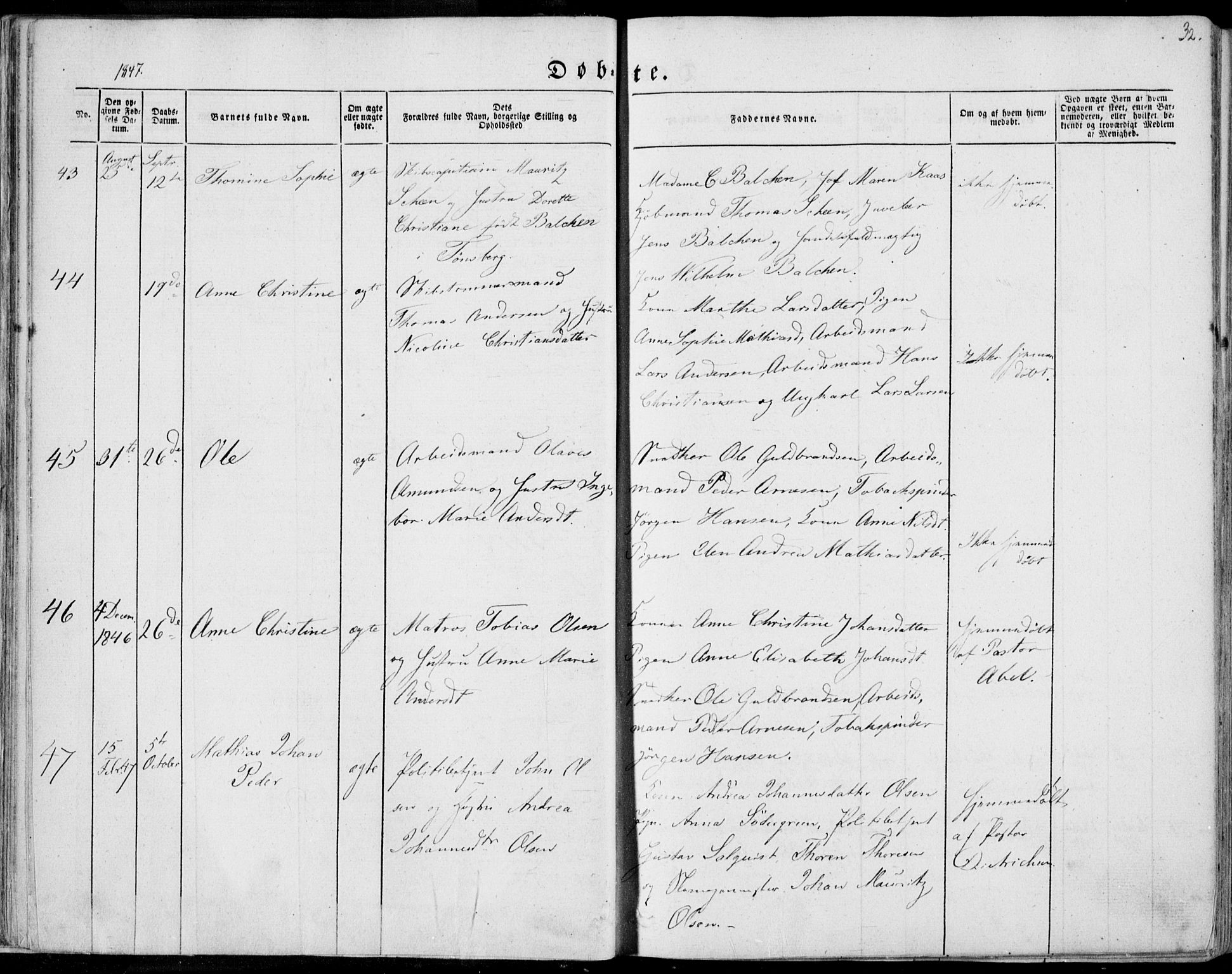 Tønsberg kirkebøker, AV/SAKO-A-330/F/Fa/L0007: Parish register (official) no. I 7, 1845-1854, p. 32