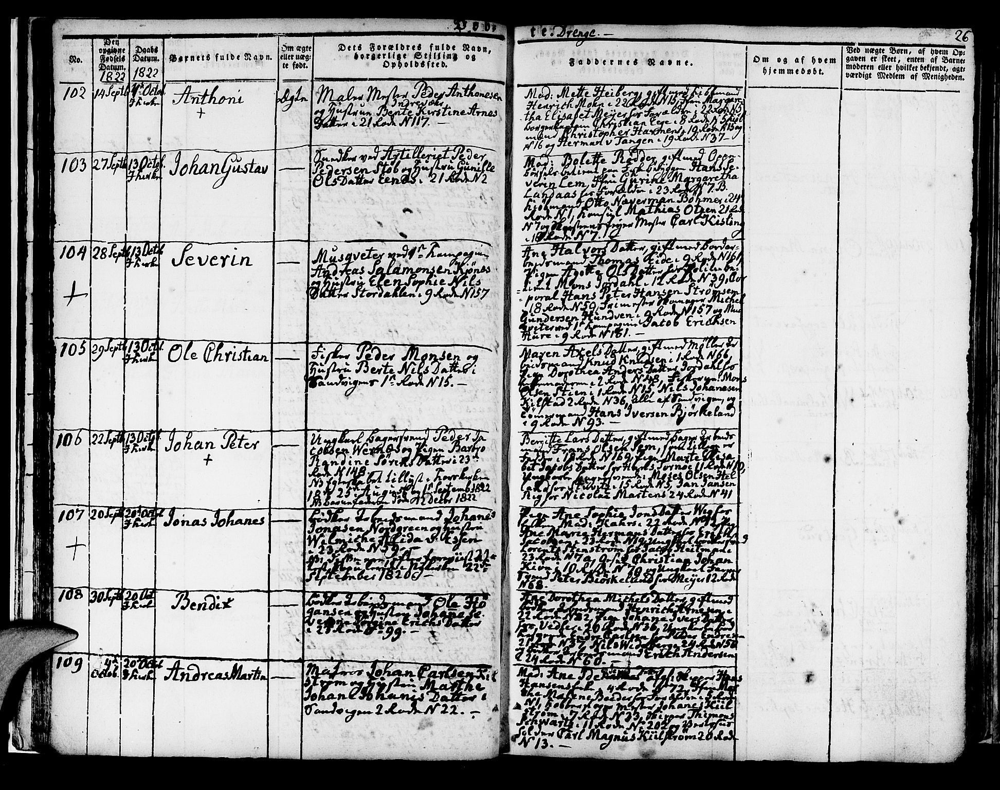 Korskirken sokneprestembete, AV/SAB-A-76101/H/Hab: Parish register (copy) no. A 3, 1821-1831, p. 26