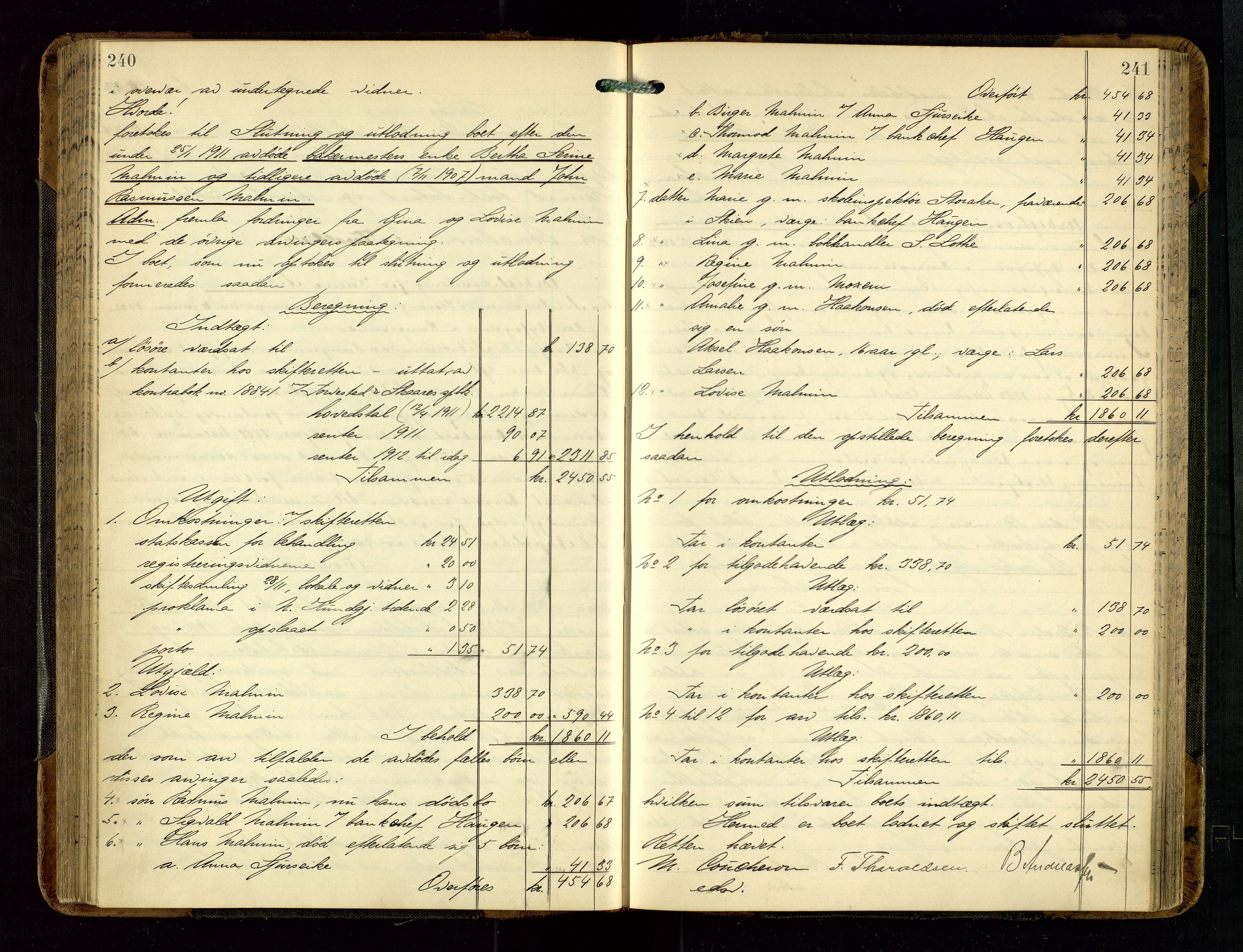 Haugesund tingrett, AV/SAST-A-101415/01/IV/IVD/L0002: Skifteutlodningsprotokoll, med register, 1904-1915, p. 240-241