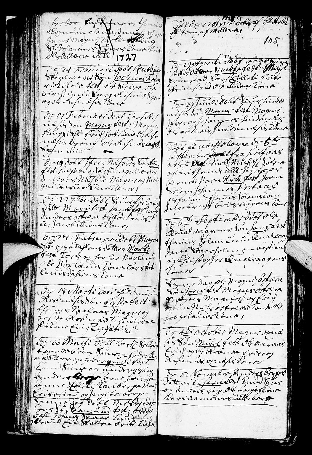 Lindås Sokneprestembete, AV/SAB-A-76701/H/Haa/Haaa/L0001: Parish register (official) no. A 1, 1699-1746, p. 105