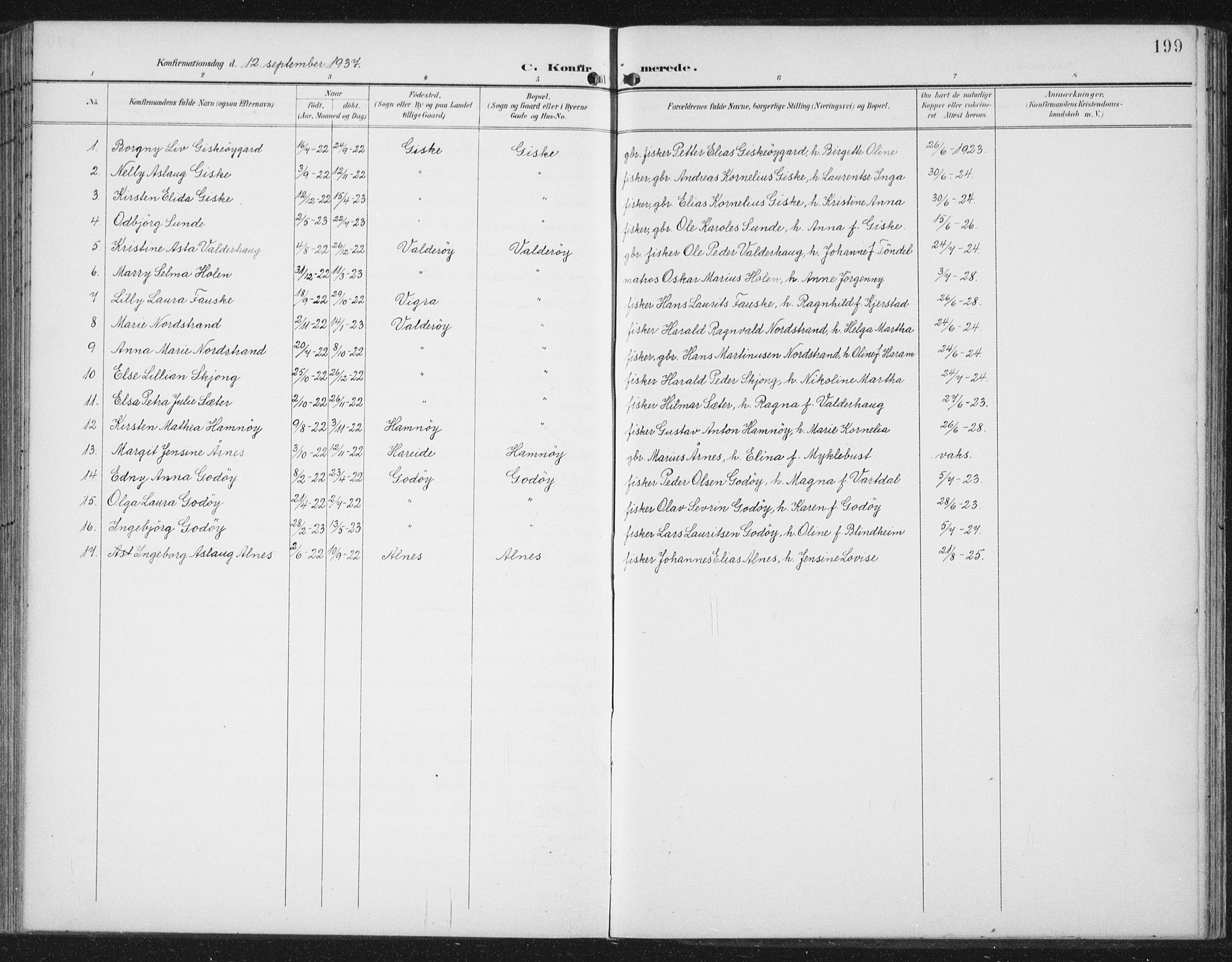 Ministerialprotokoller, klokkerbøker og fødselsregistre - Møre og Romsdal, AV/SAT-A-1454/534/L0489: Parish register (copy) no. 534C01, 1899-1941, p. 199