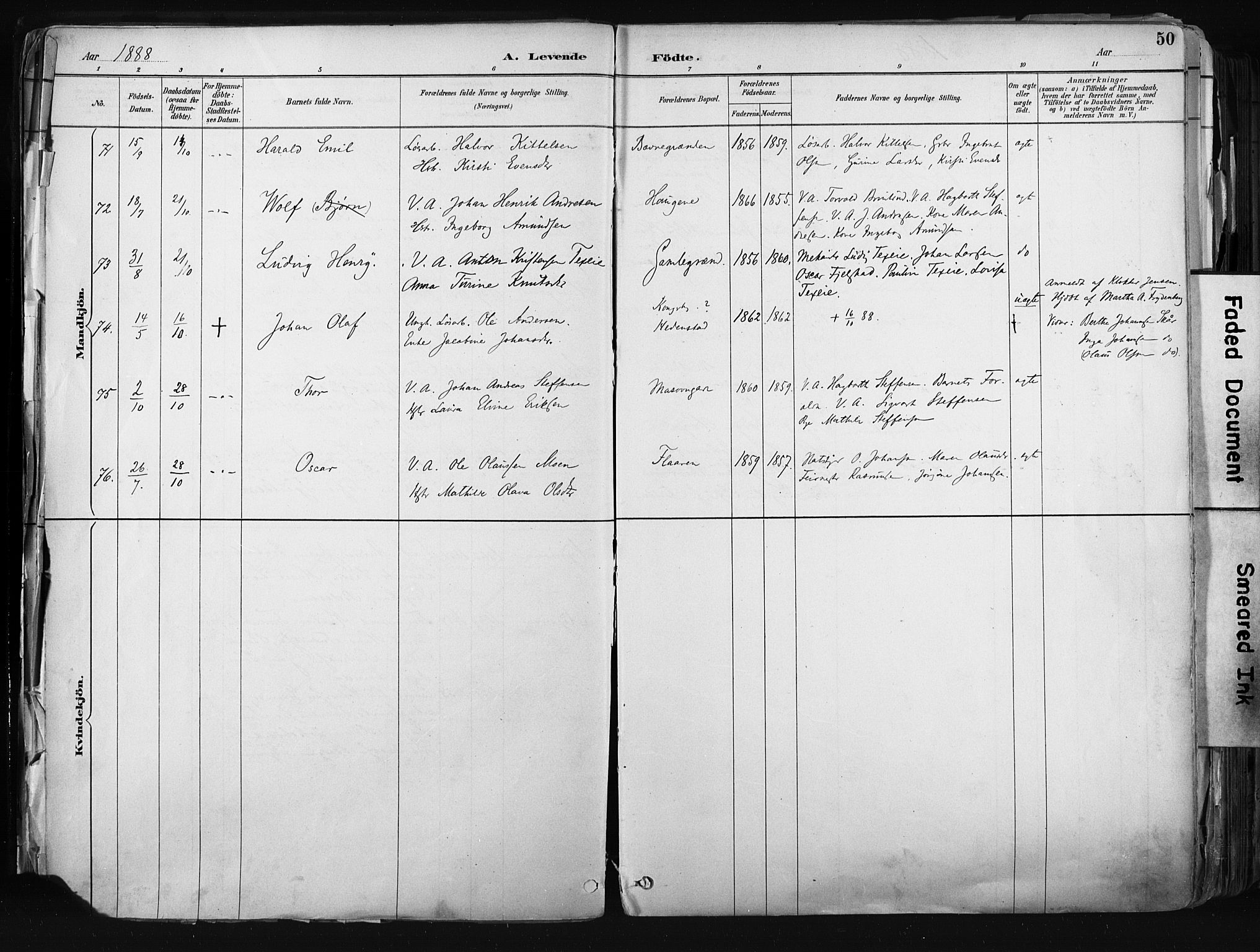 Kongsberg kirkebøker, AV/SAKO-A-22/F/Fb/L0002: Parish register (official) no. II 2, 1886-1896, p. 50