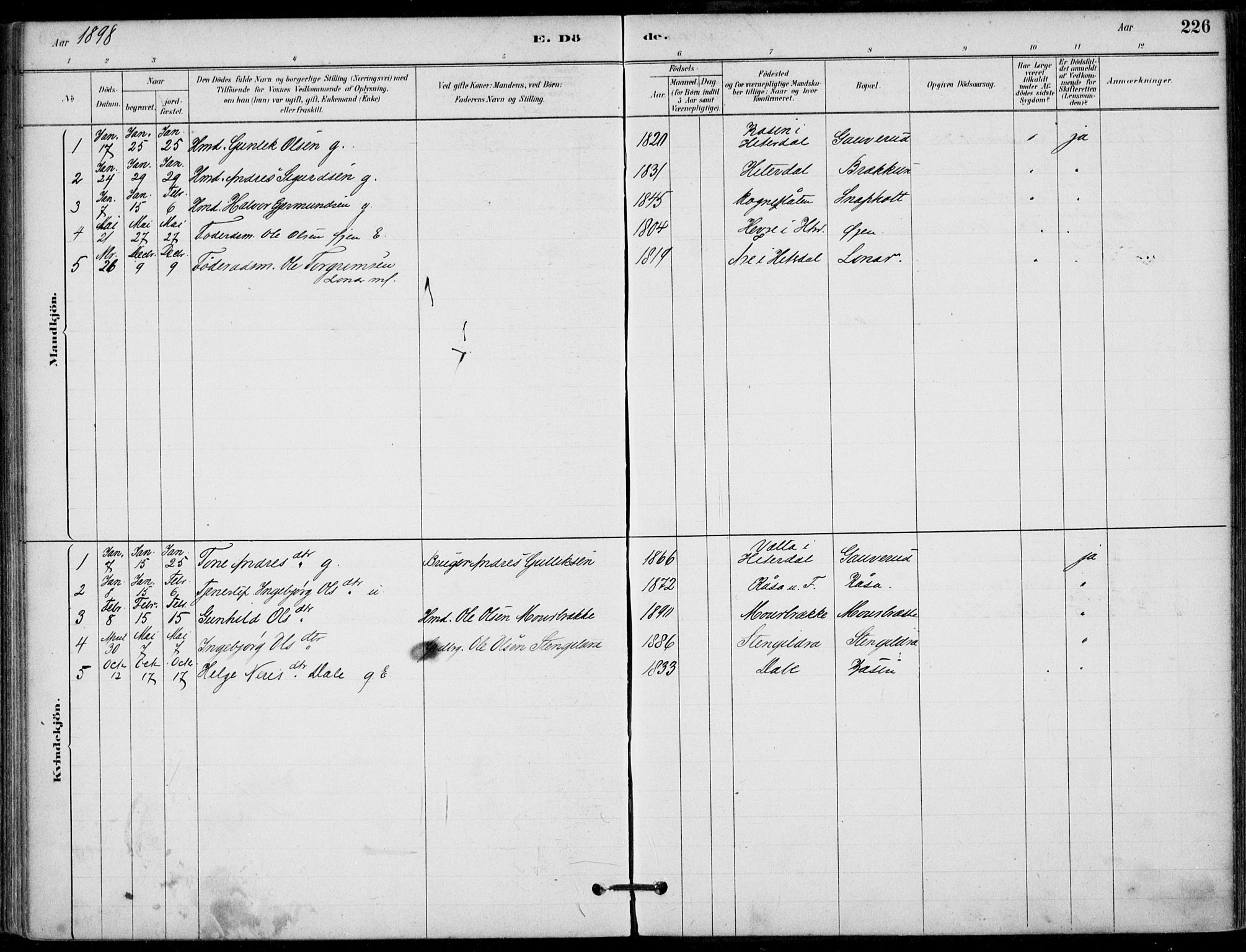 Hjartdal kirkebøker, SAKO/A-270/F/Fb/L0002: Parish register (official) no. II 2, 1880-1932, p. 226