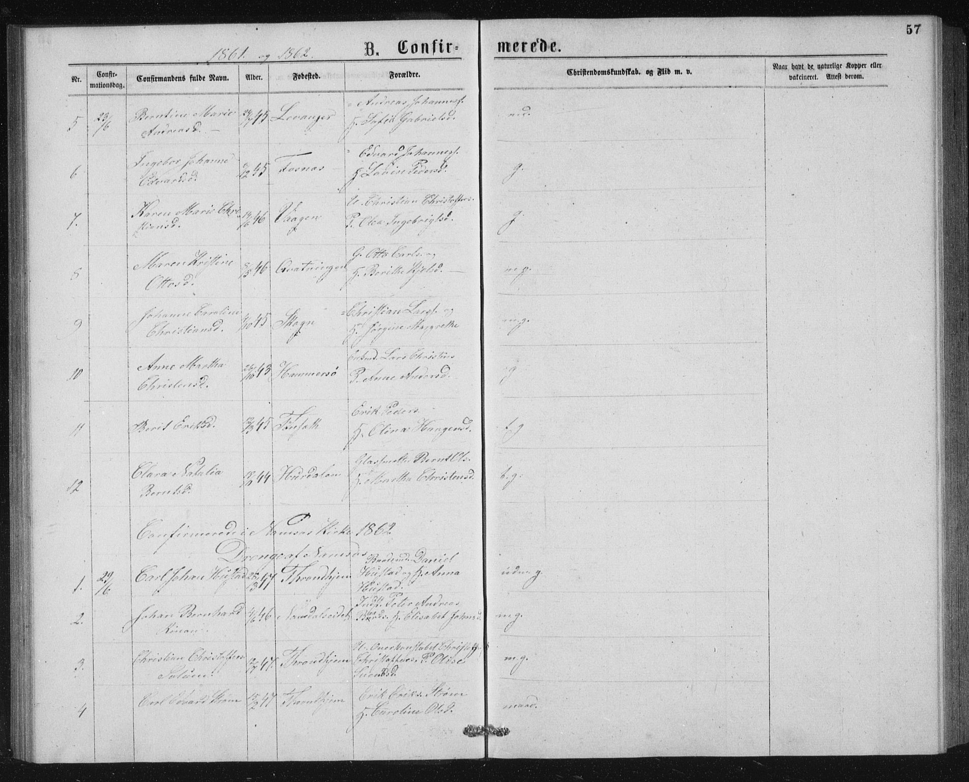 Ministerialprotokoller, klokkerbøker og fødselsregistre - Nord-Trøndelag, SAT/A-1458/768/L0567: Parish register (official) no. 768A02, 1837-1865, p. 57