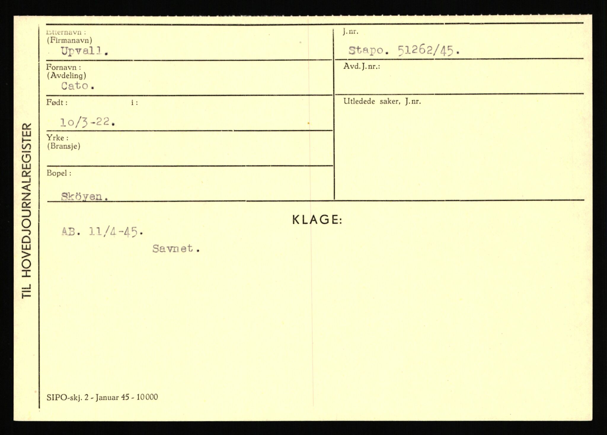 Statspolitiet - Hovedkontoret / Osloavdelingen, AV/RA-S-1329/C/Ca/L0016: Uberg - Øystese, 1943-1945, p. 293