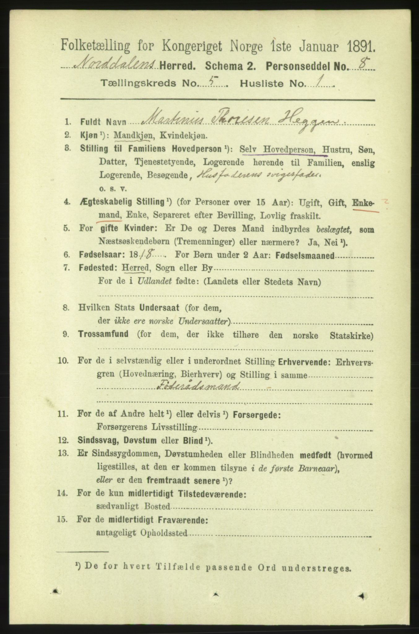 RA, 1891 census for 1524 Norddal, 1891, p. 1002