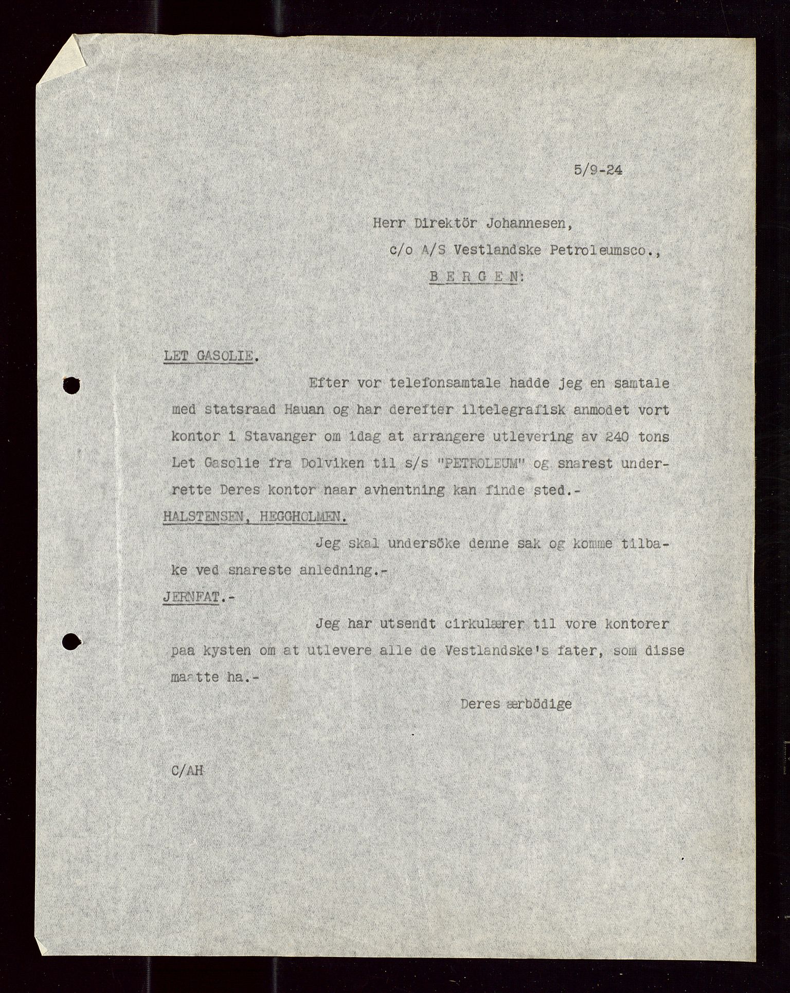 Pa 1521 - A/S Norske Shell, SAST/A-101915/E/Ea/Eaa/L0013: Sjefskorrespondanse, 1924, p. 684