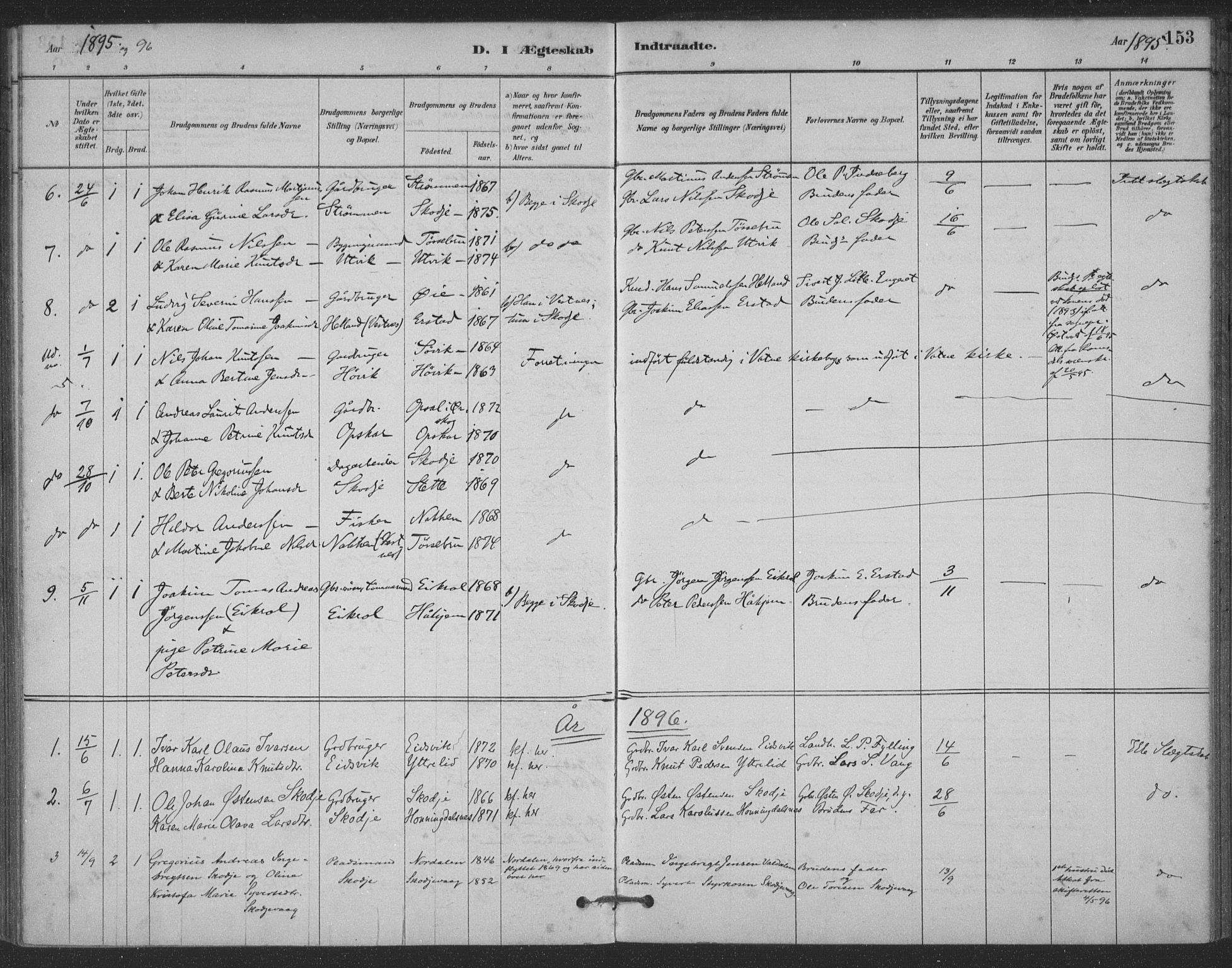 Ministerialprotokoller, klokkerbøker og fødselsregistre - Møre og Romsdal, AV/SAT-A-1454/524/L0356: Parish register (official) no. 524A08, 1880-1899, p. 153