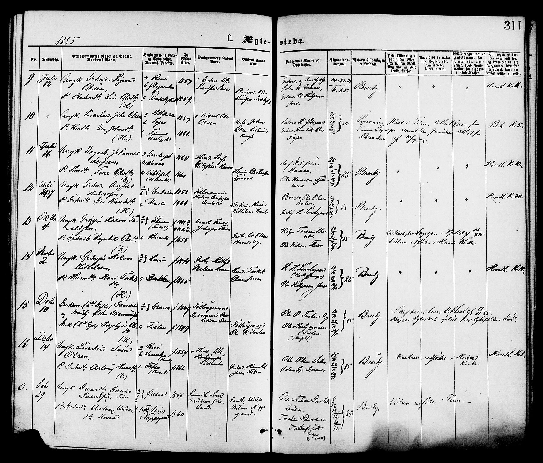 Gransherad kirkebøker, SAKO/A-267/F/Fa/L0004: Parish register (official) no. I 4, 1871-1886, p. 311