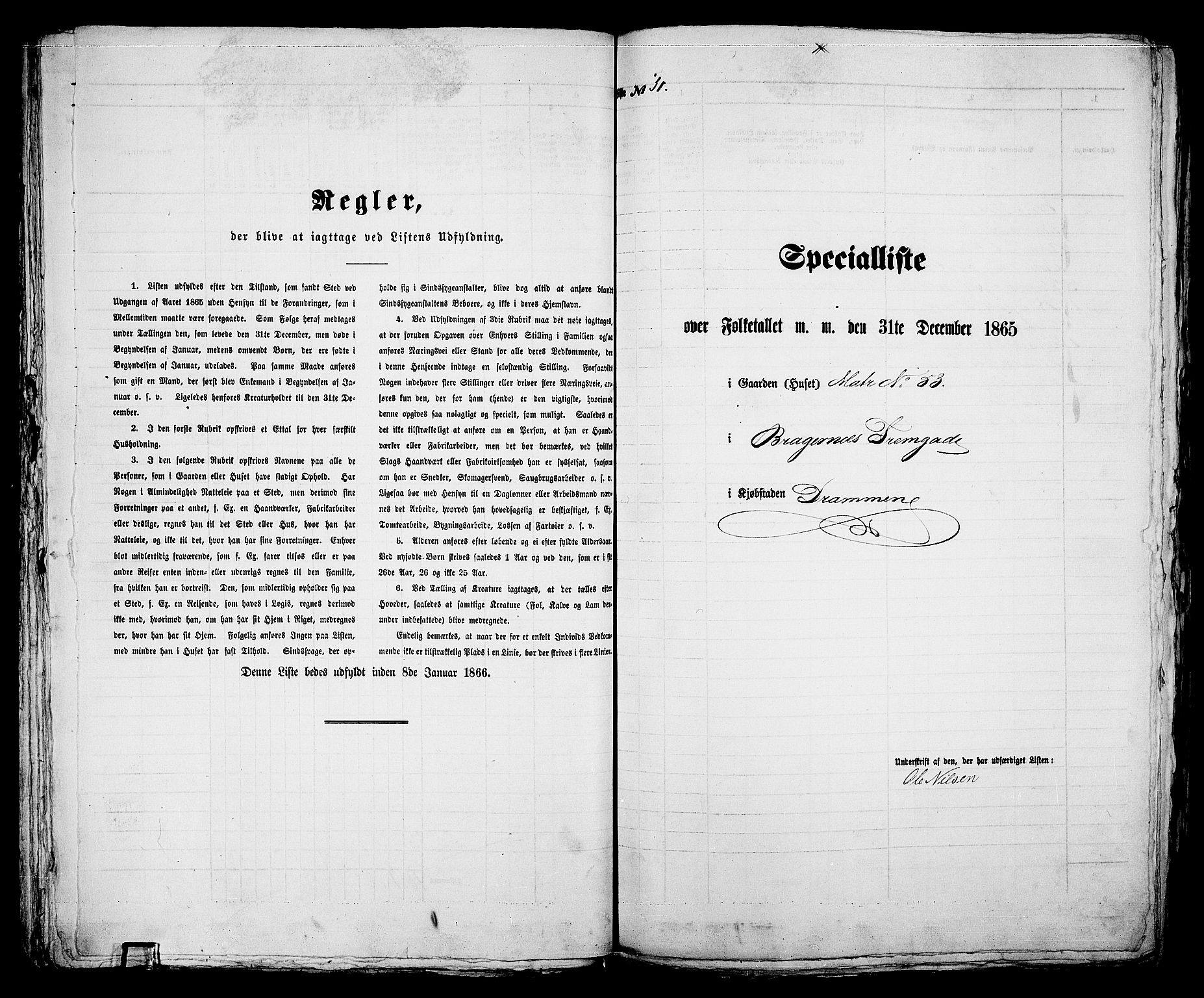 RA, 1865 census for Bragernes in Drammen, 1865, p. 121