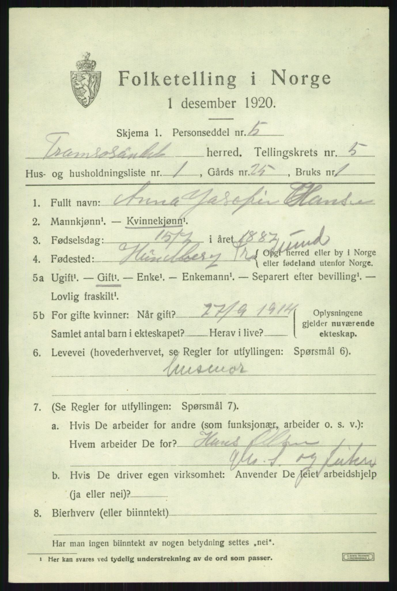 SATØ, 1920 census for Tromsøysund, 1920, p. 4730