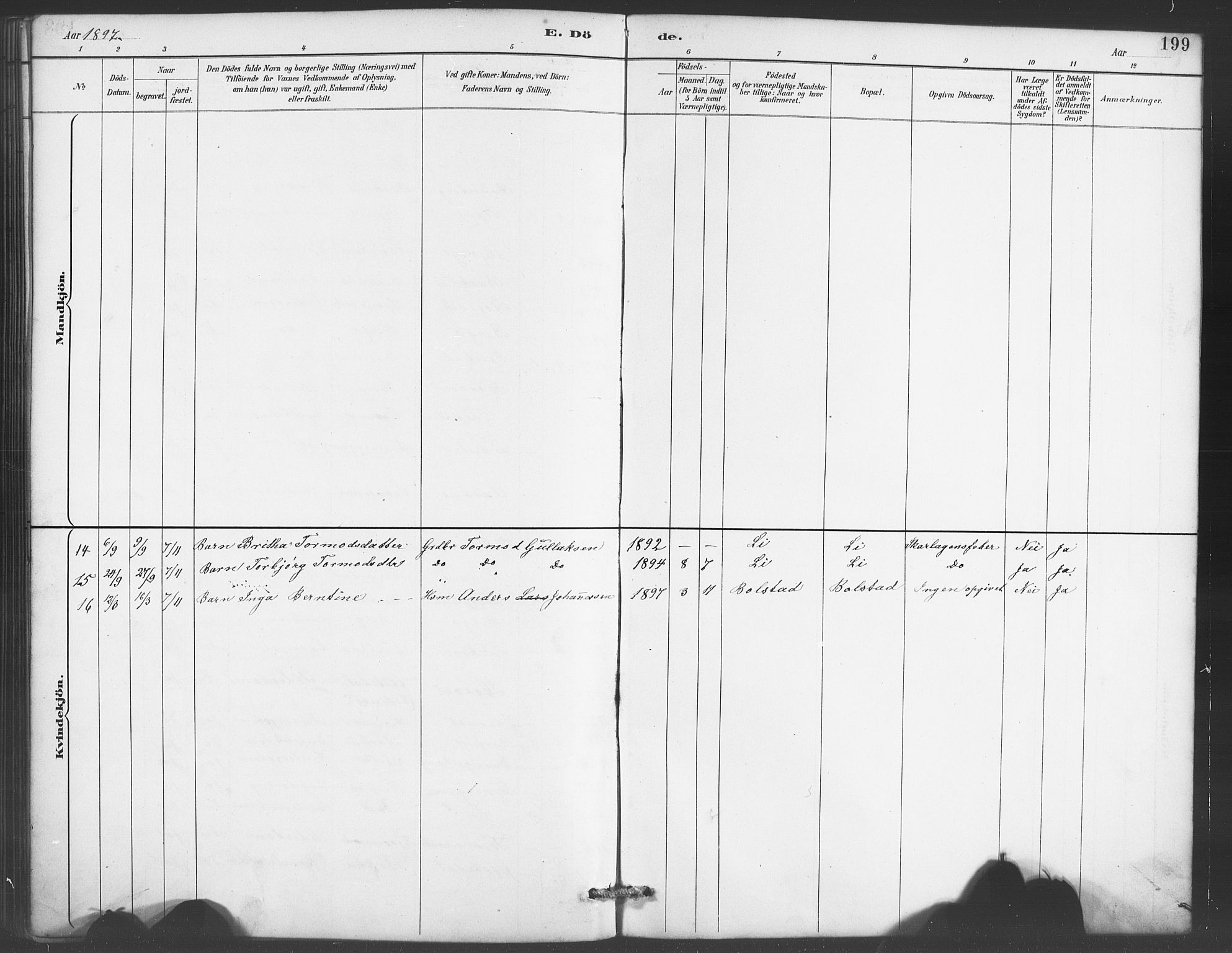 Evanger sokneprestembete, SAB/A-99924: Parish register (copy) no. A 4, 1887-1897, p. 199