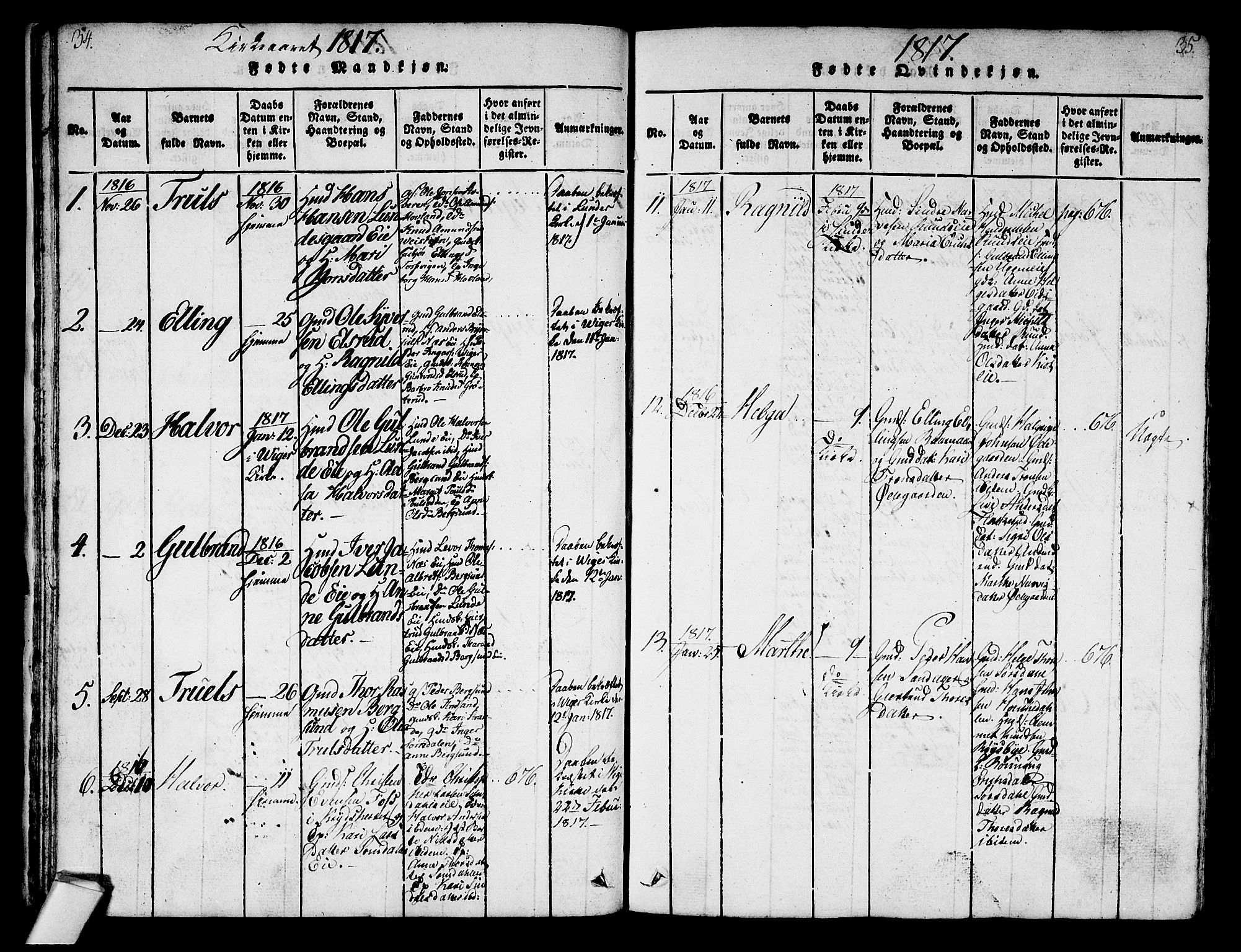 Norderhov kirkebøker, AV/SAKO-A-237/G/Ga/L0003: Parish register (copy) no. I 3 /2, 1814-1876, p. 34-35