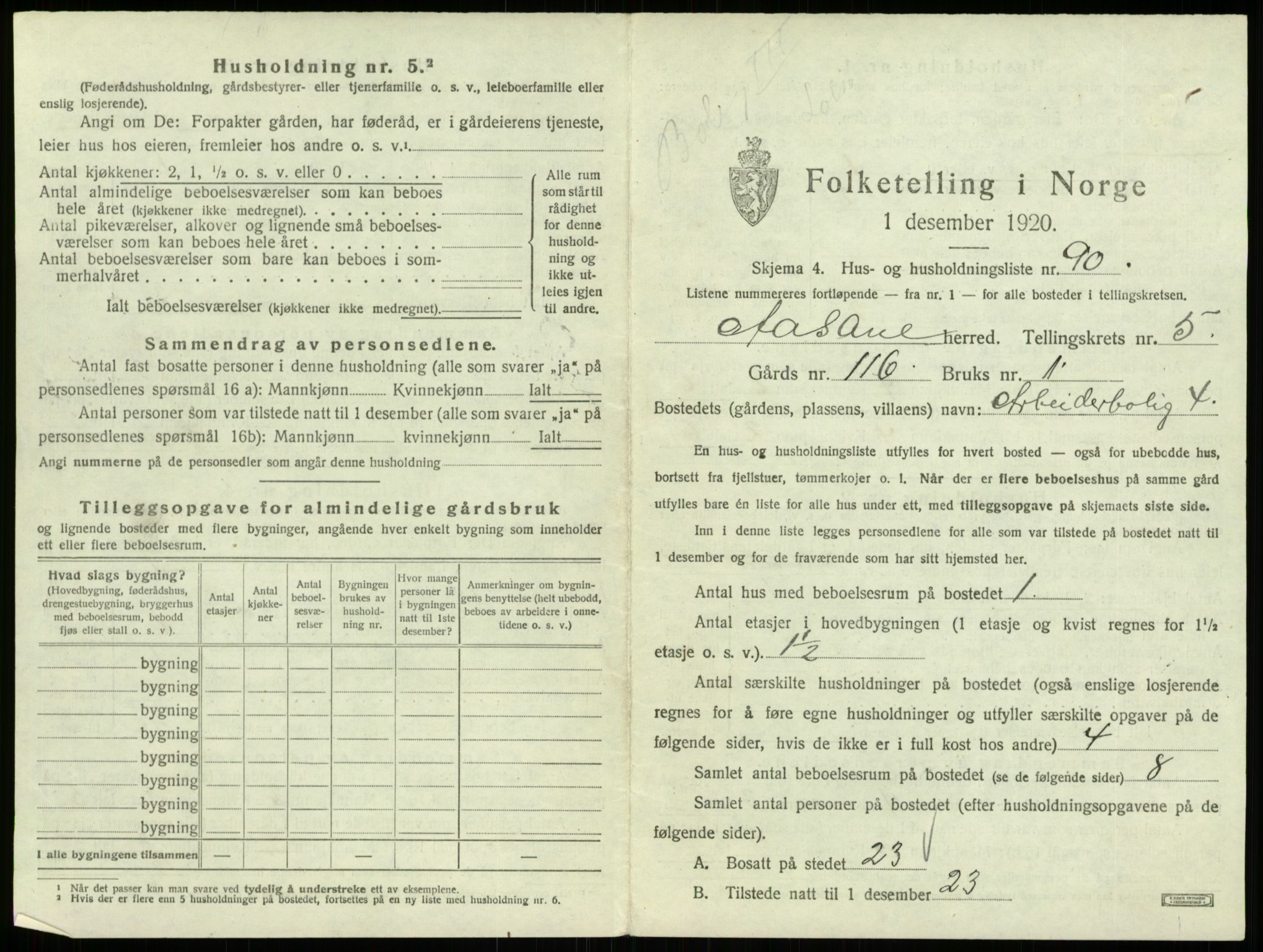 SAB, 1920 census for Åsane, 1920, p. 501