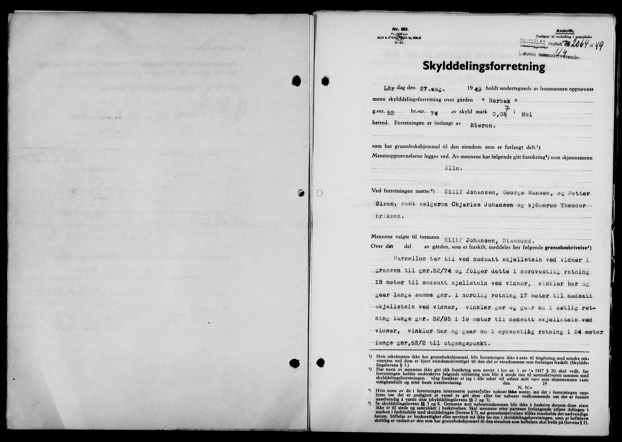 Lofoten sorenskriveri, SAT/A-0017/1/2/2C/L0021a: Mortgage book no. 21a, 1949-1949, Diary no: : 2064/1949