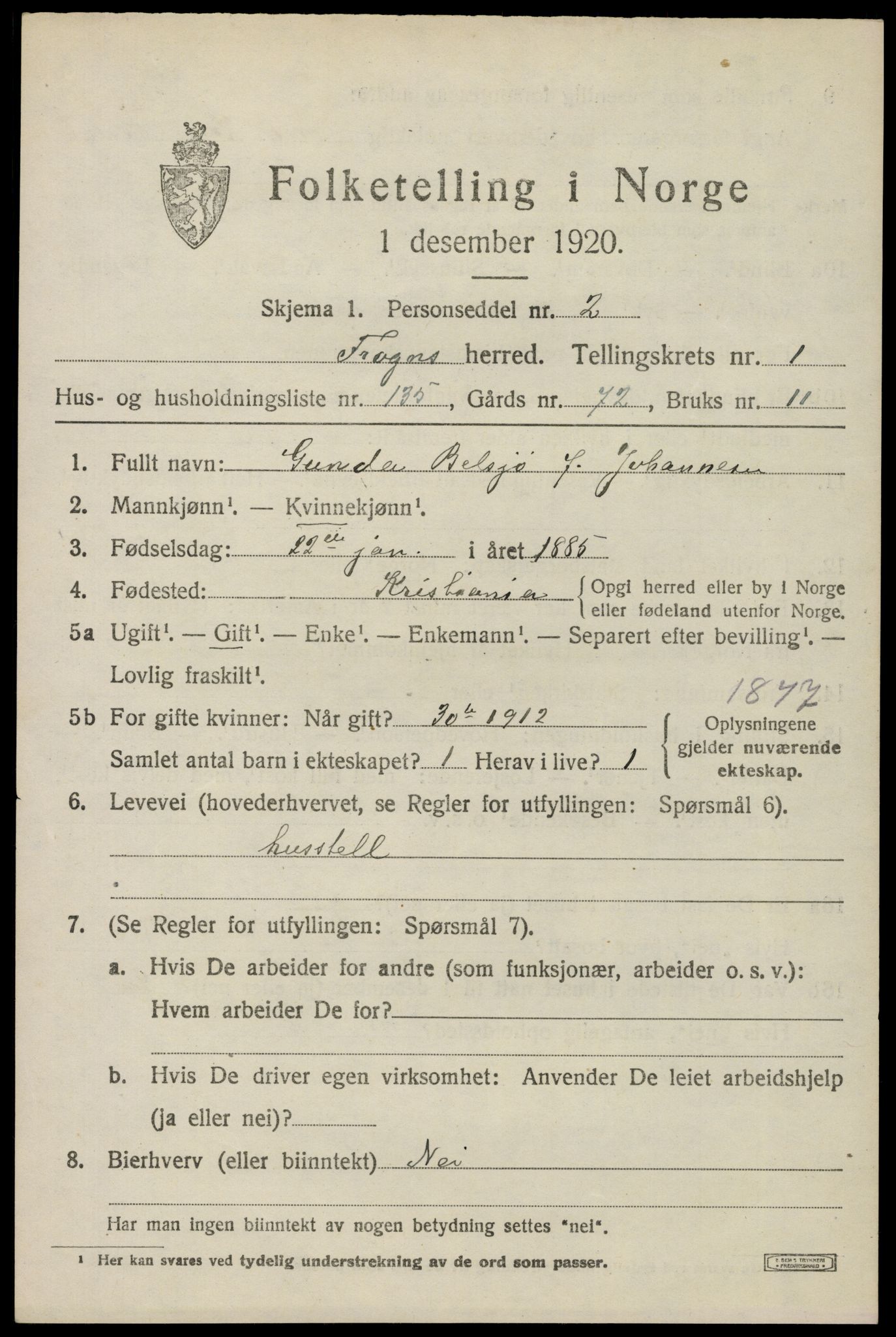 SAO, 1920 census for Frogn, 1920, p. 2791