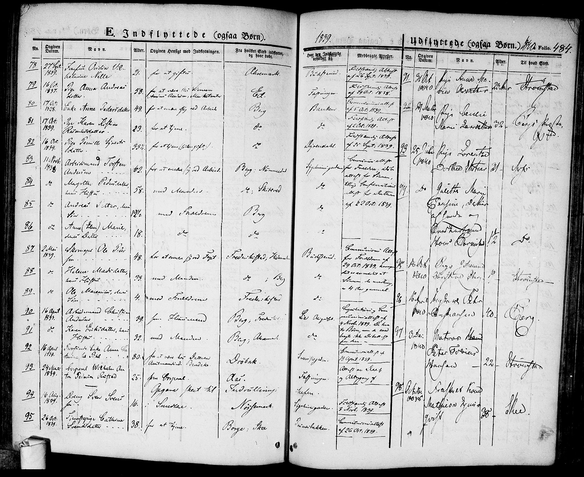 Halden prestekontor Kirkebøker, SAO/A-10909/F/Fa/L0005: Parish register (official) no. I 5, 1834-1845, p. 484