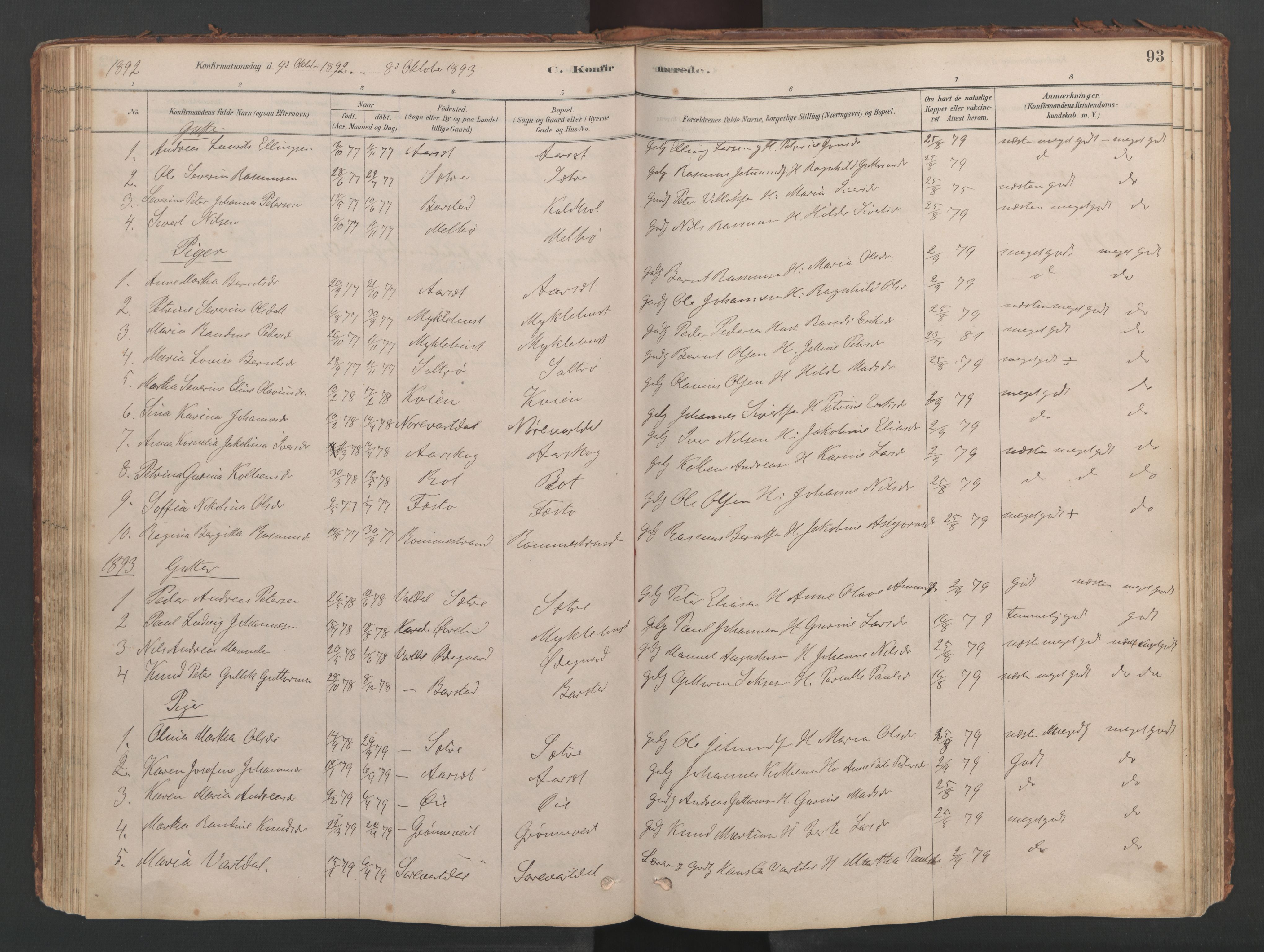 Ministerialprotokoller, klokkerbøker og fødselsregistre - Møre og Romsdal, SAT/A-1454/514/L0201: Parish register (copy) no. 514C01, 1878-1919, p. 93